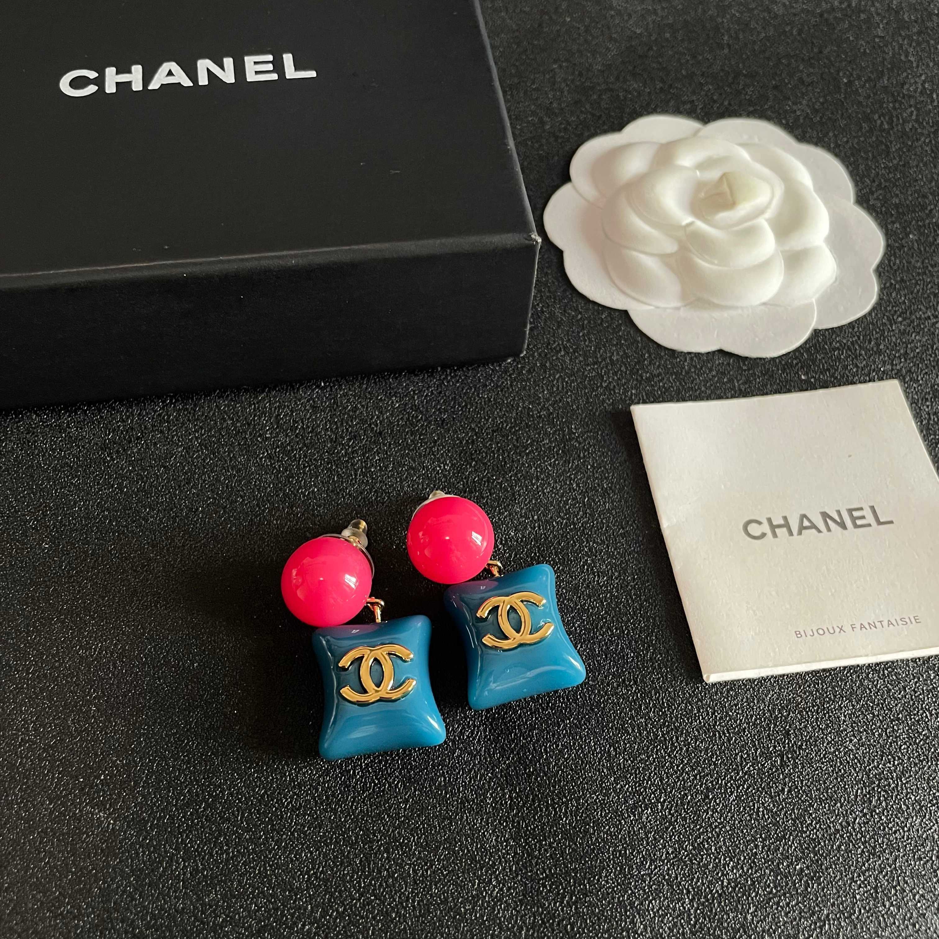 Chanel Blue and Pink Earrings