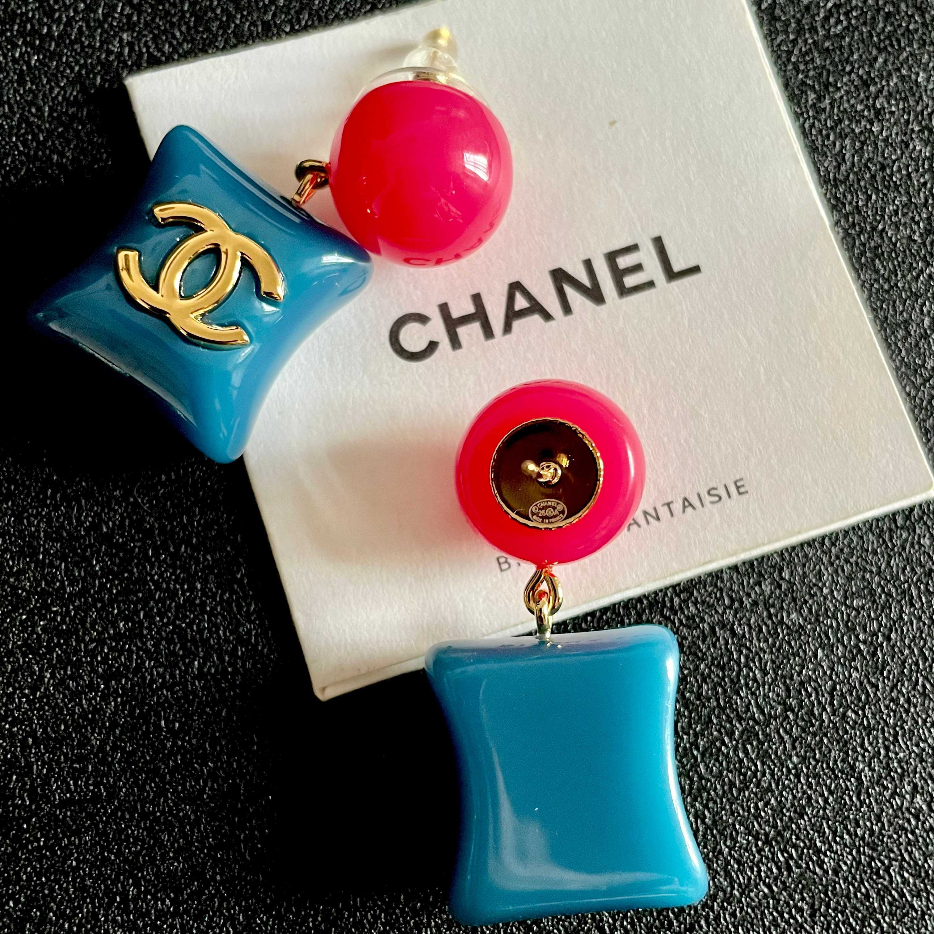 Chanel Blue and Pink Earrings