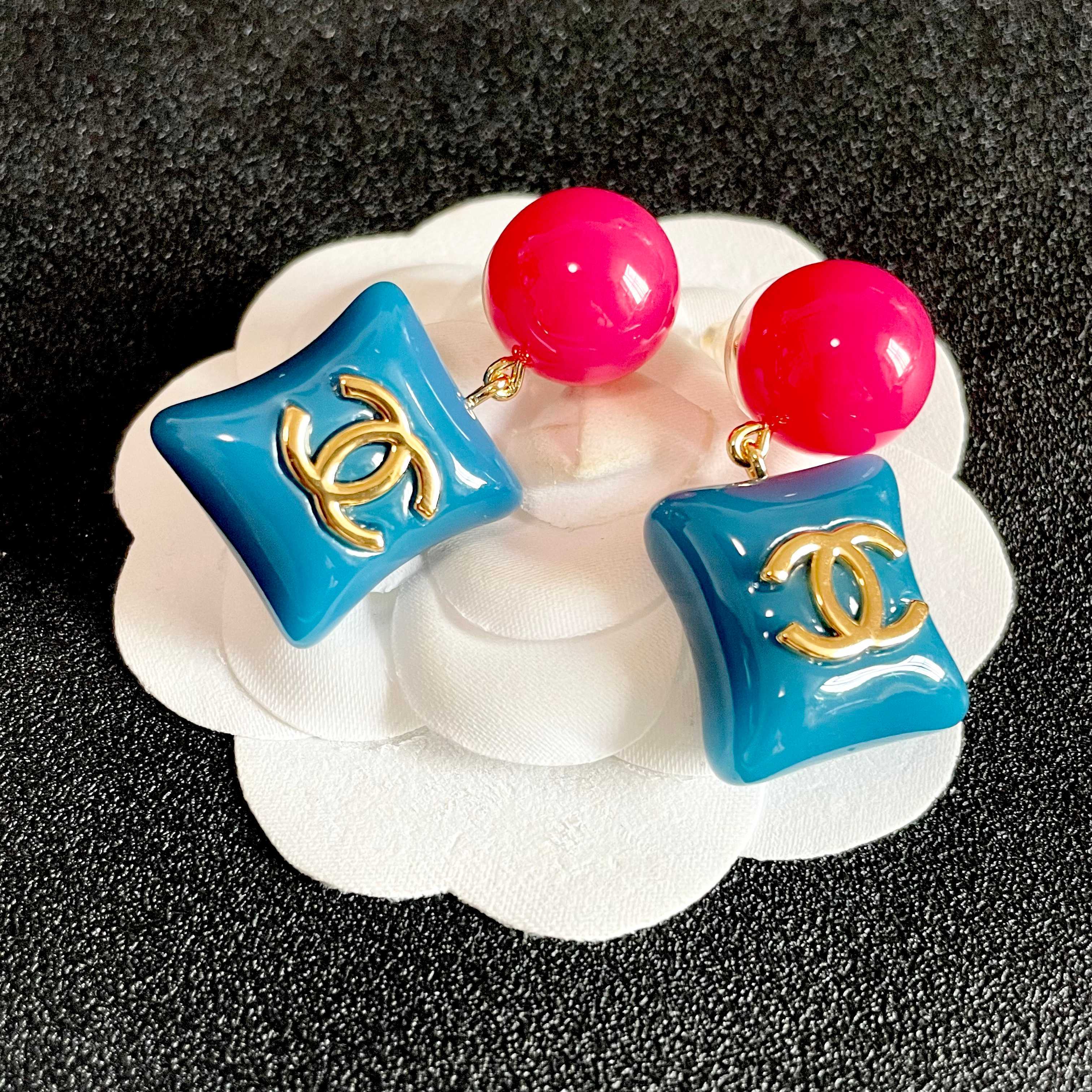 Chanel Blue and Pink Earrings