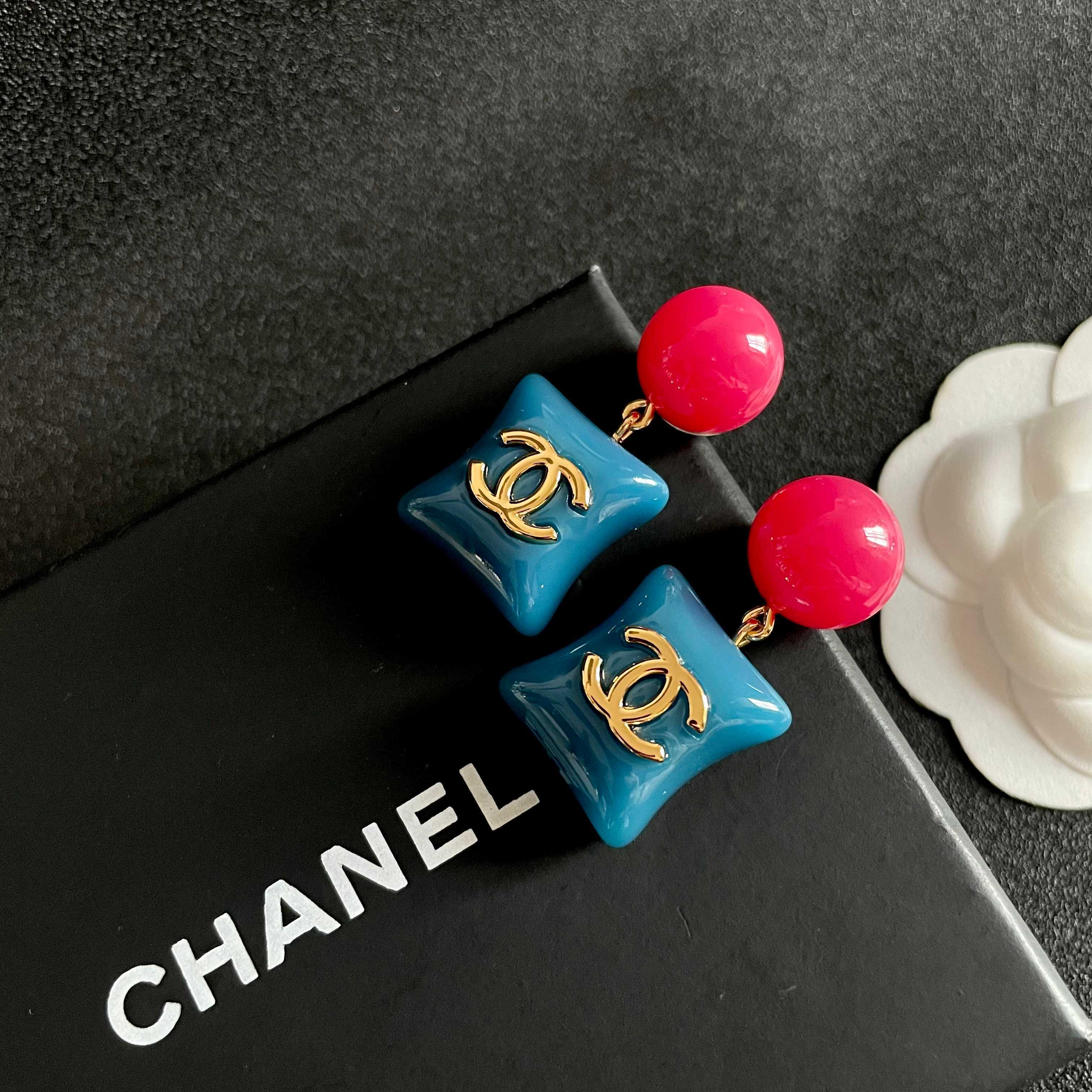 Chanel Blue and Pink Earrings