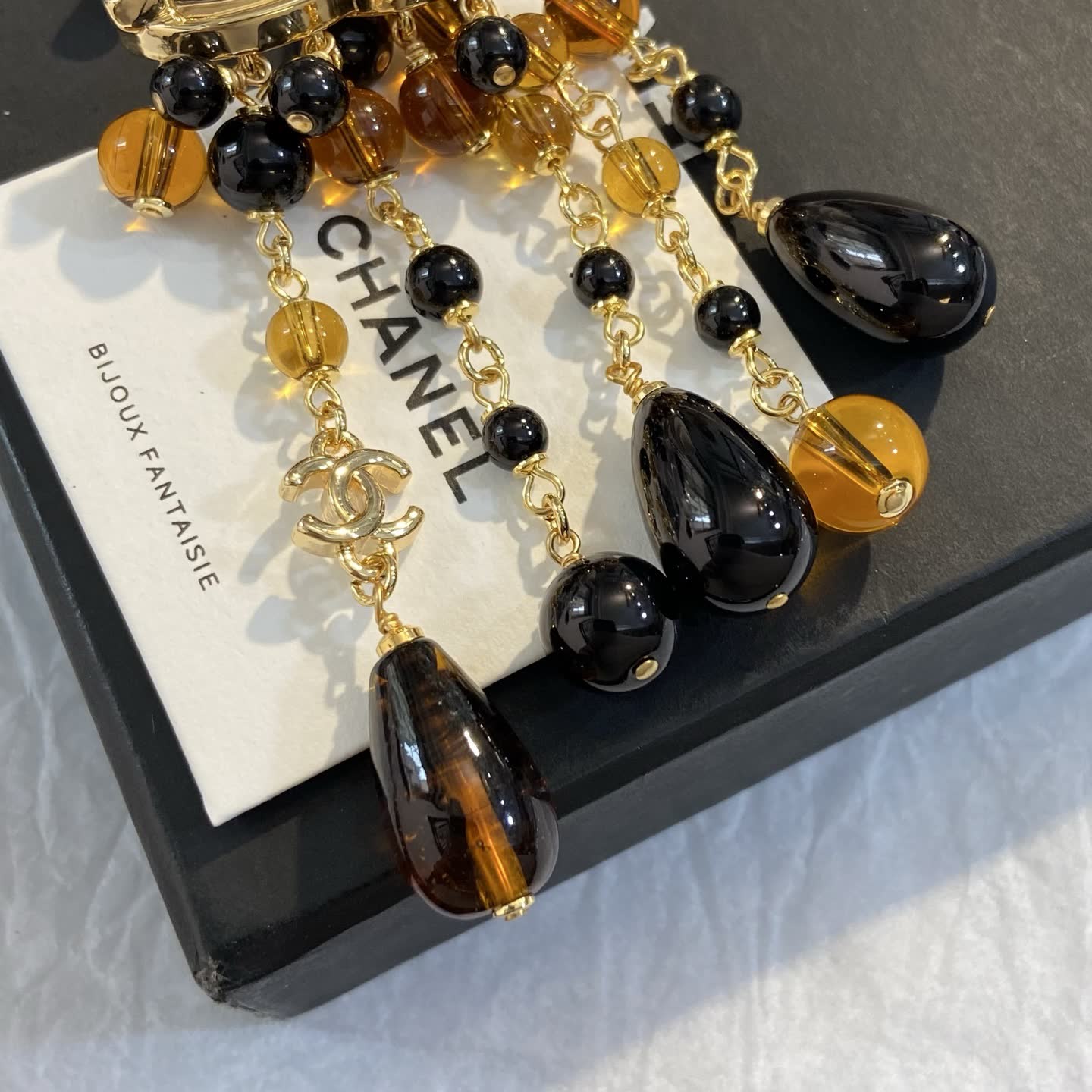 Chanel CC Logo Earrings with Black and Brown Beads
