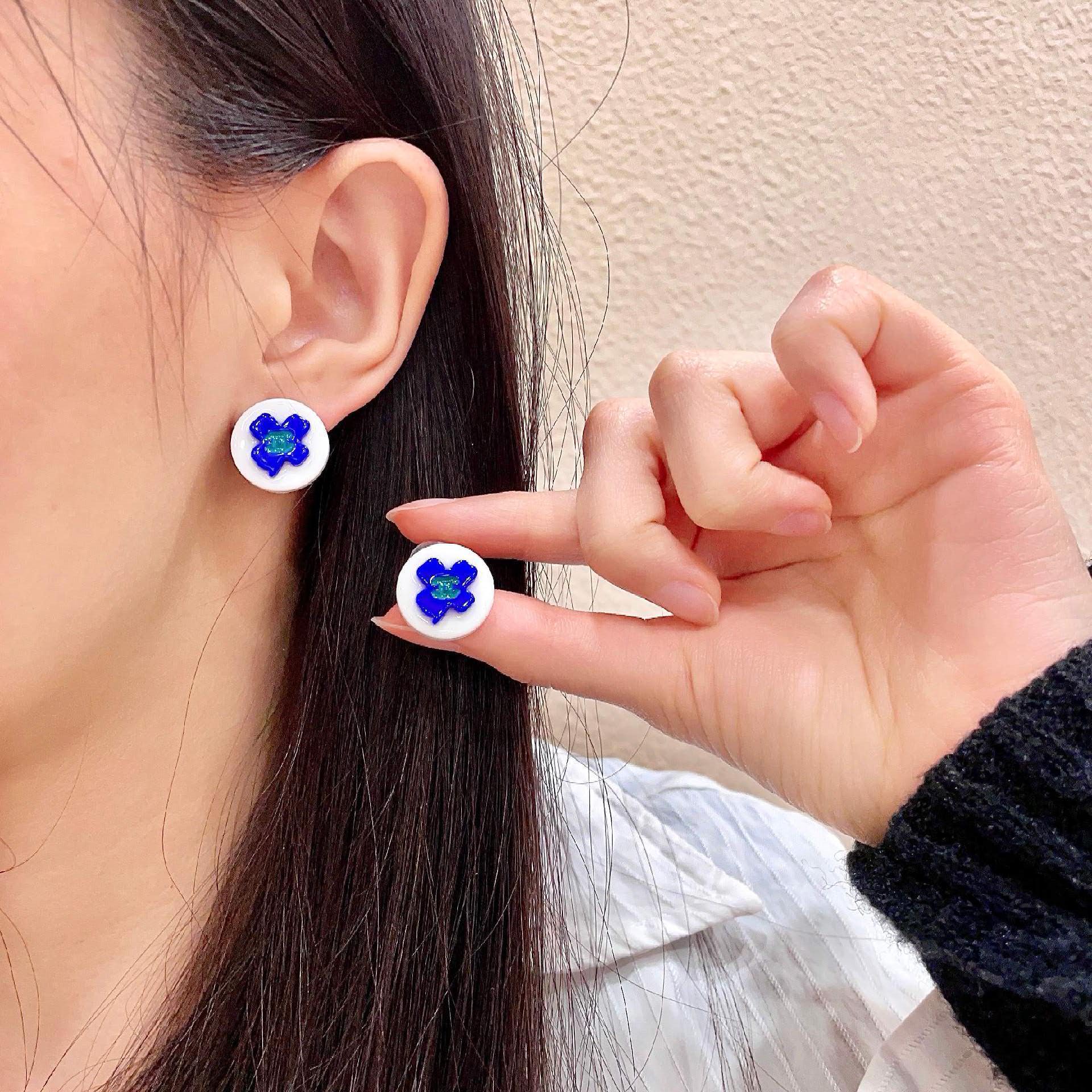 Chanel Blue Flower Stud Earrings Chanel Blue Flower Stud Earrings