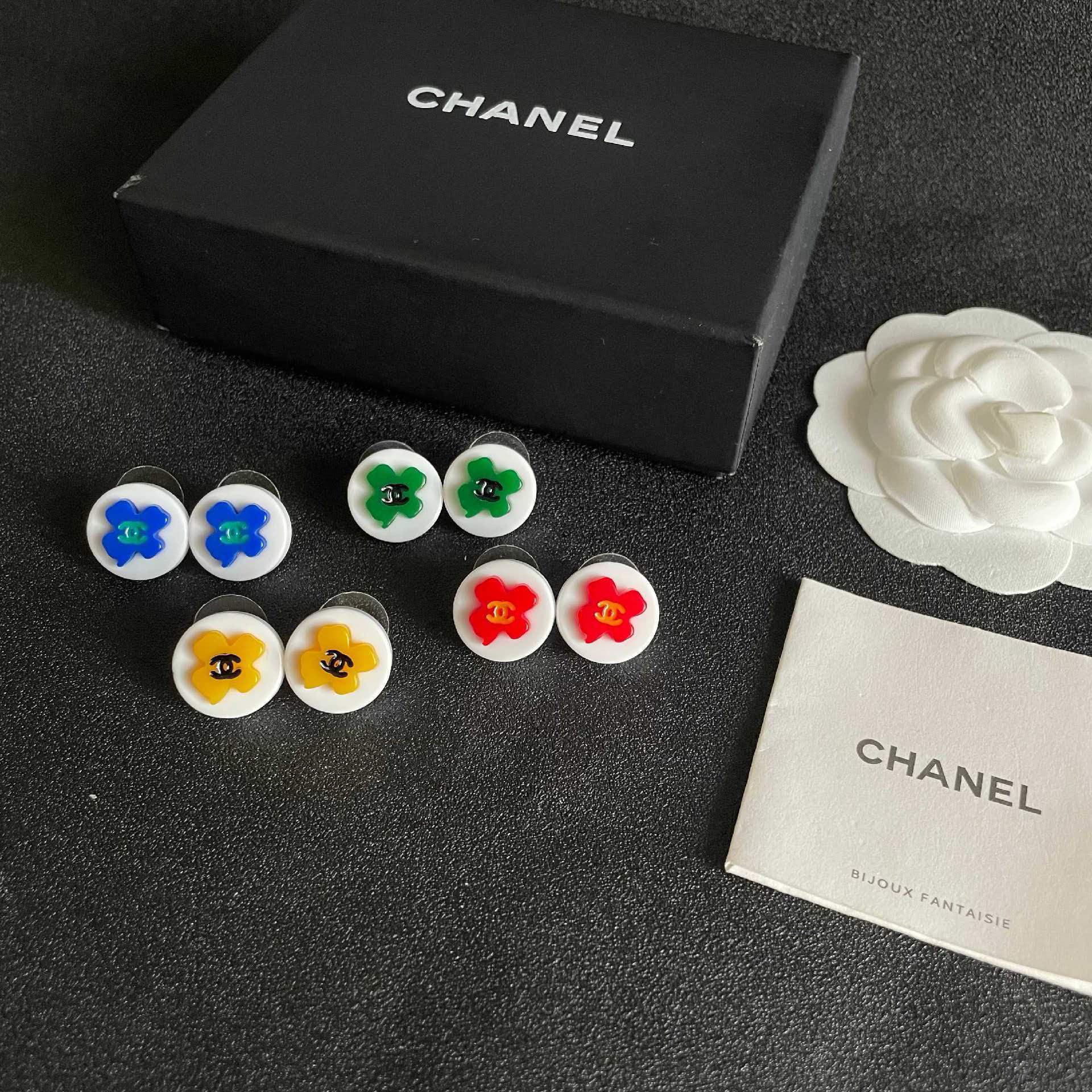 Chanel Blue Flower Stud Earrings