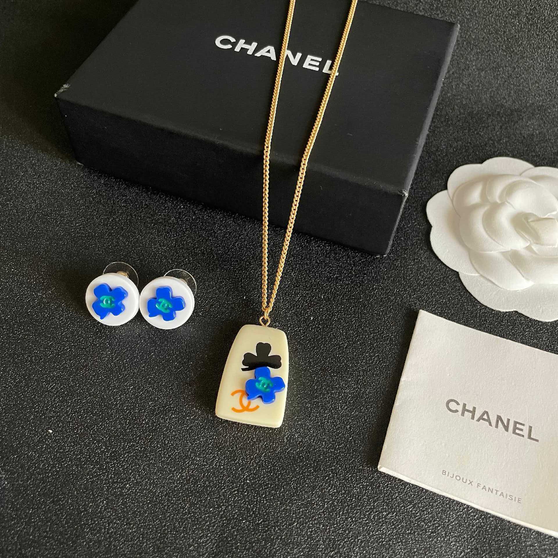 Chanel Blue Flower Stud Earrings