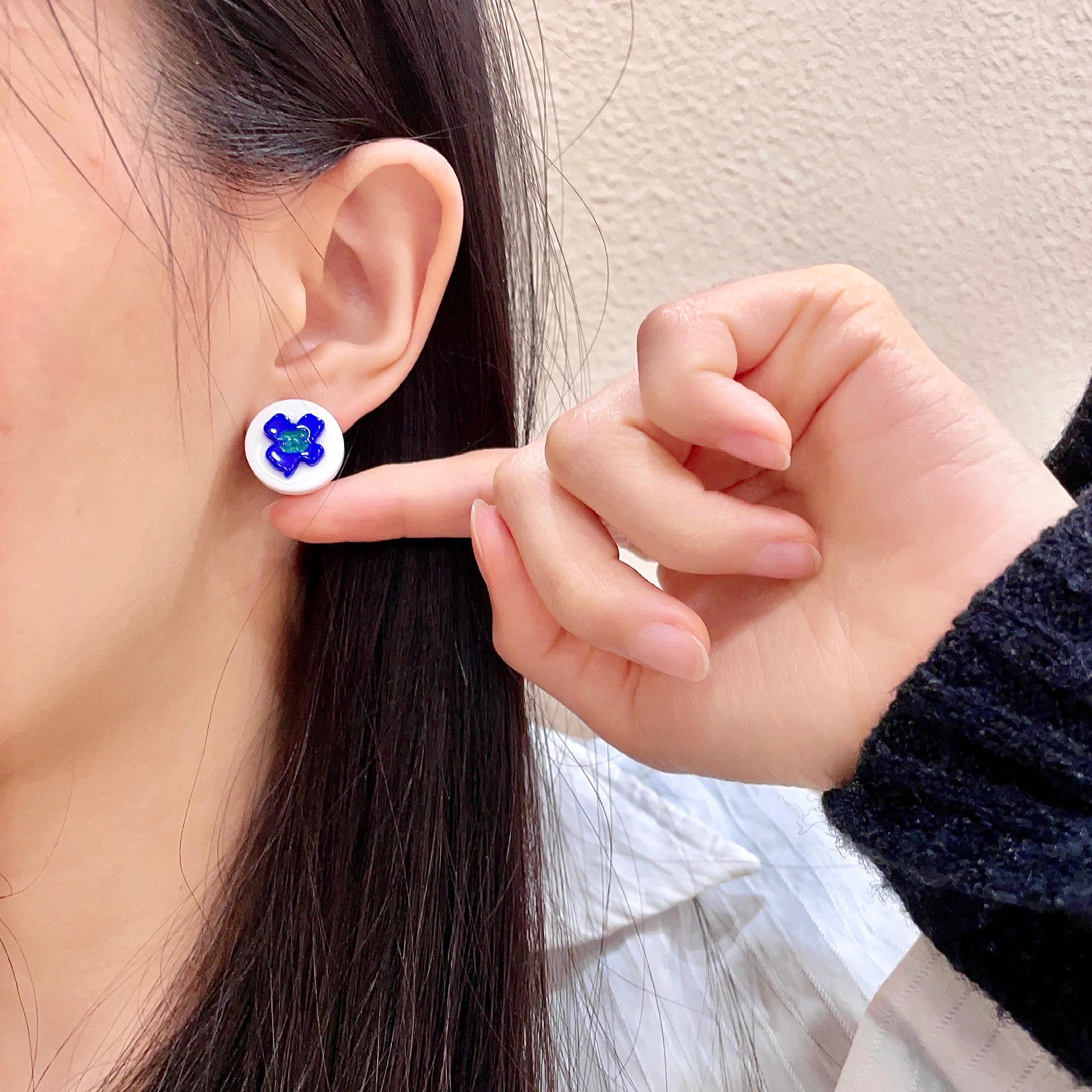 Chanel Blue Flower Stud Earrings