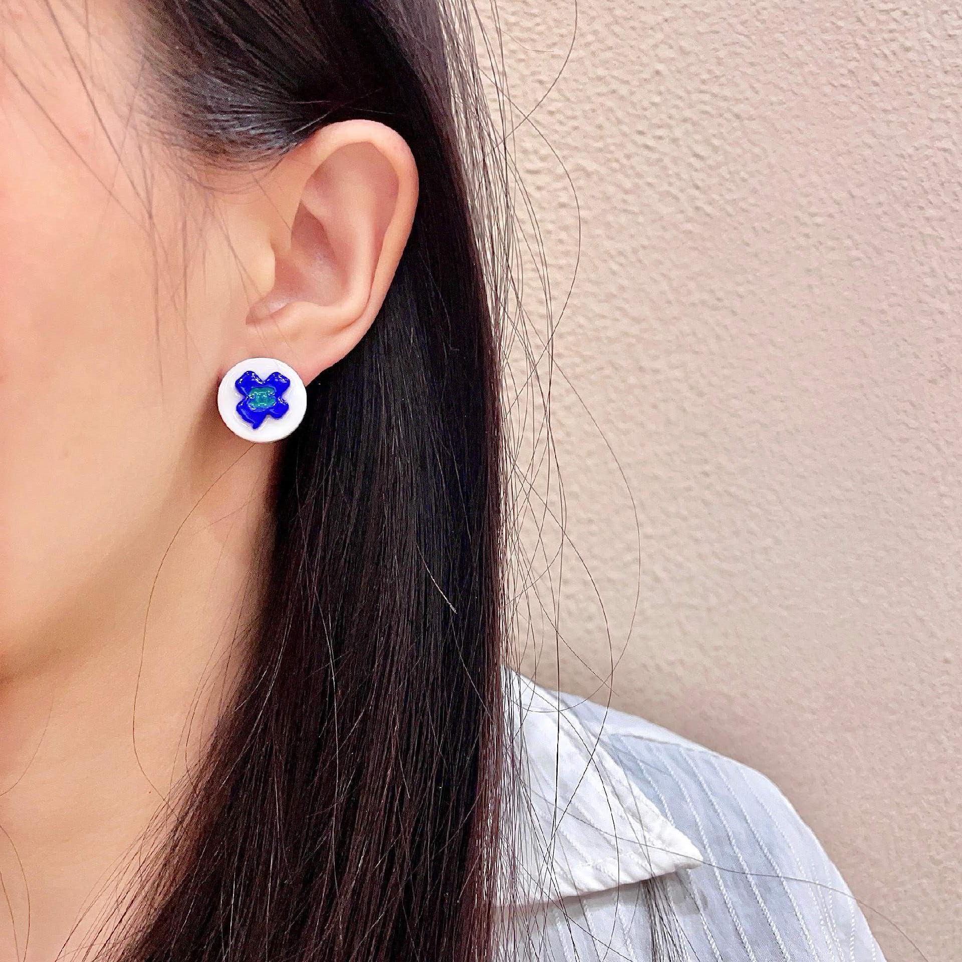 Chanel Blue Flower Stud Earrings