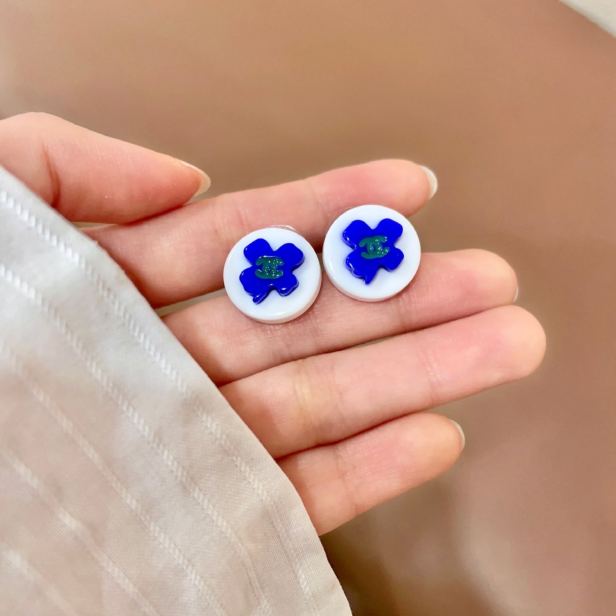 Chanel Blue Flower Stud Earrings