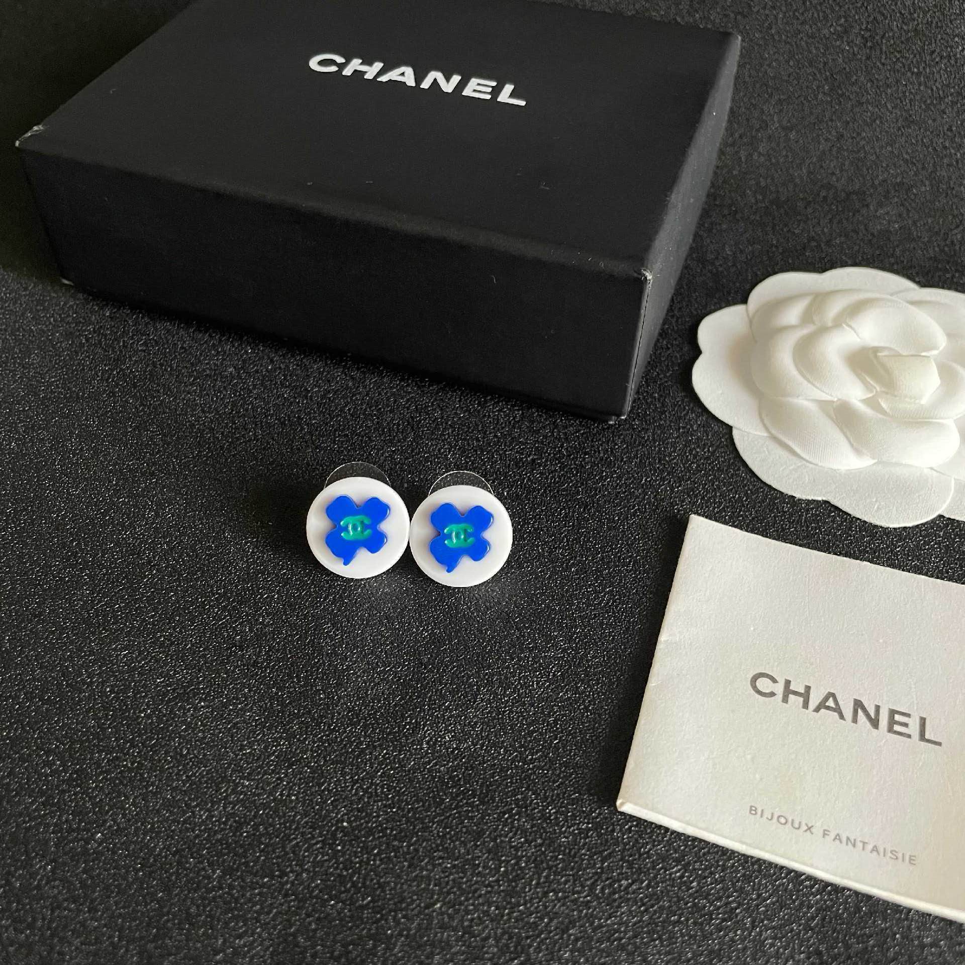 Chanel Blue Flower Stud Earrings