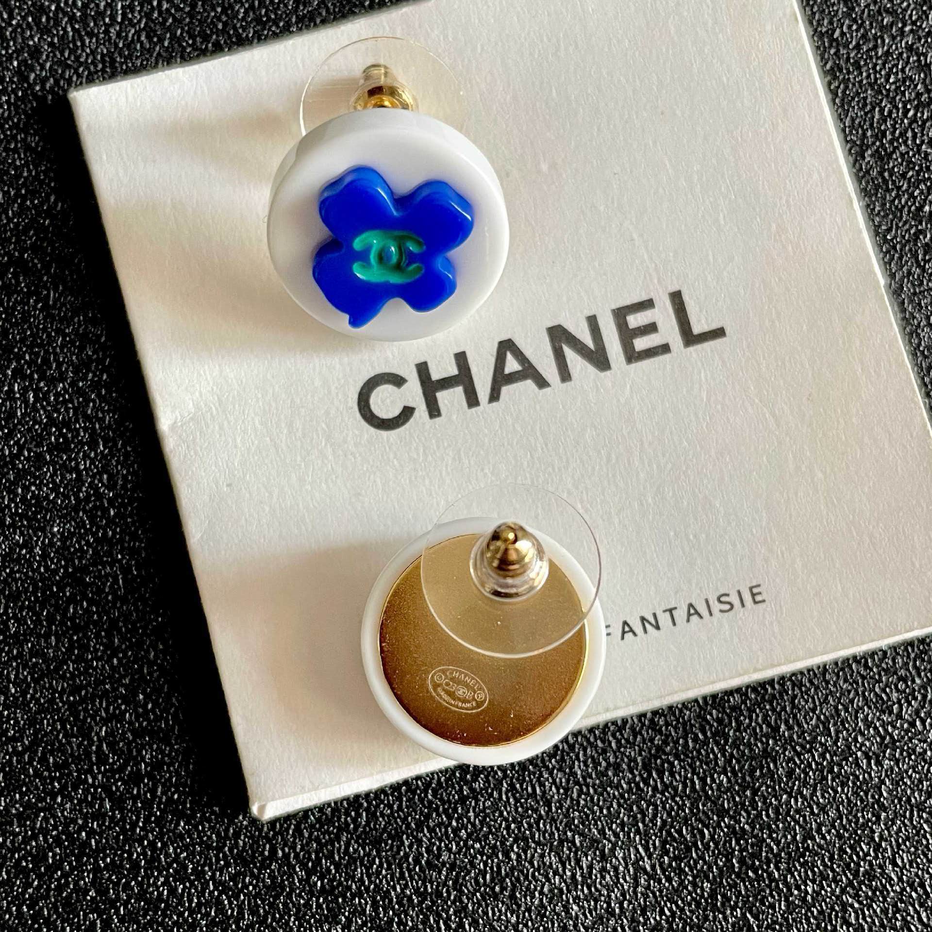 Chanel Blue Flower Stud Earrings