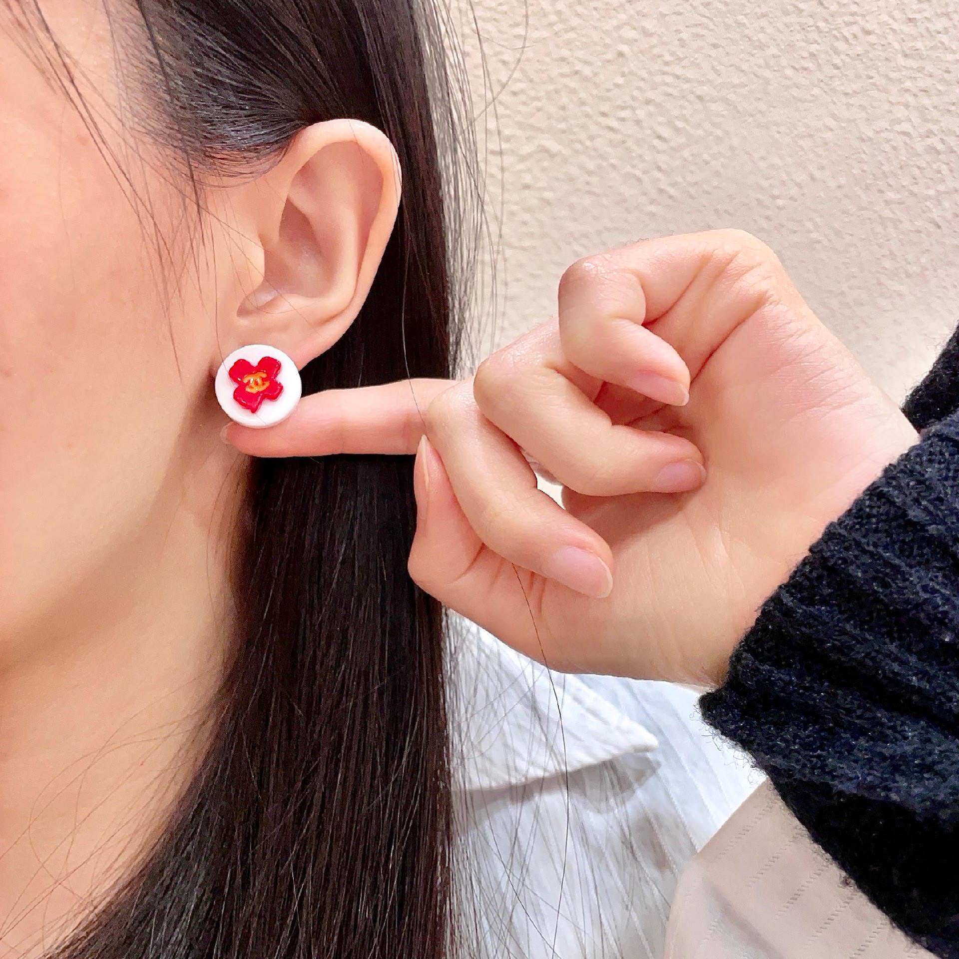 Chanel Red Camellia Stud Earrings