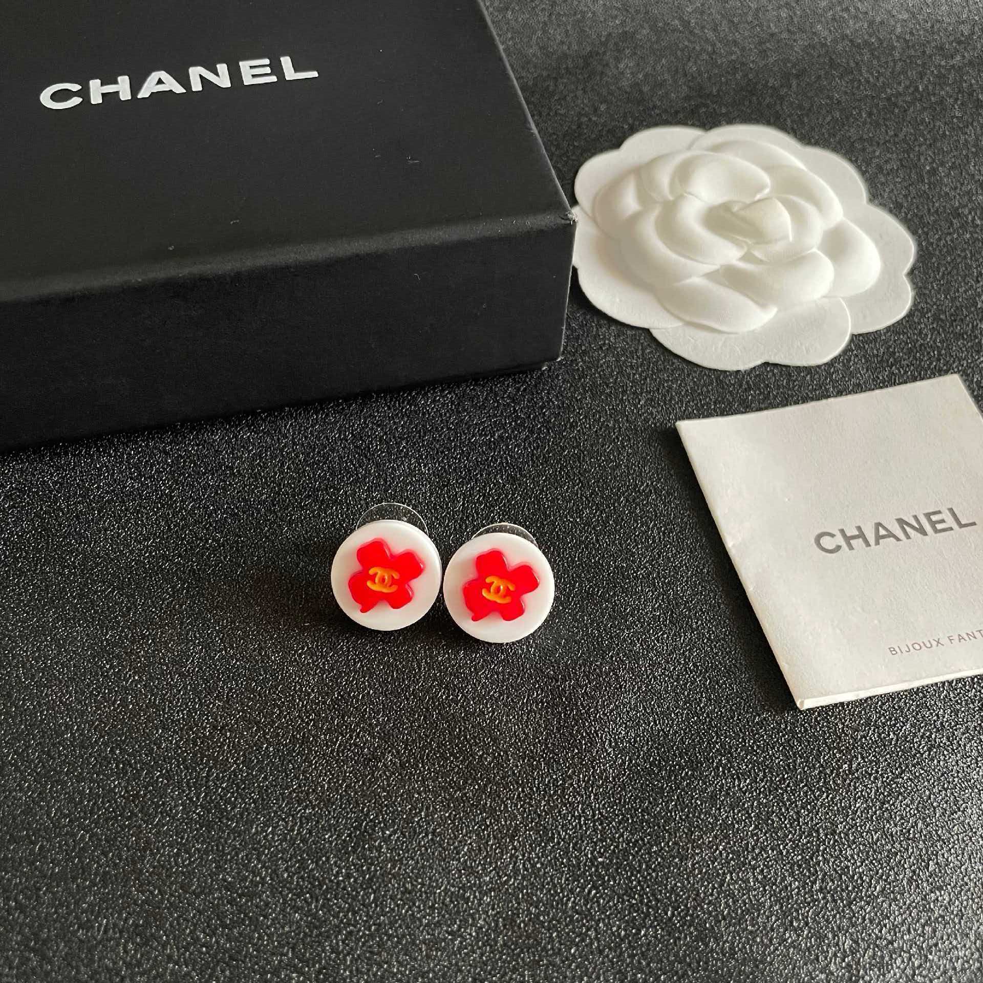 Chanel Red Camellia Stud Earrings