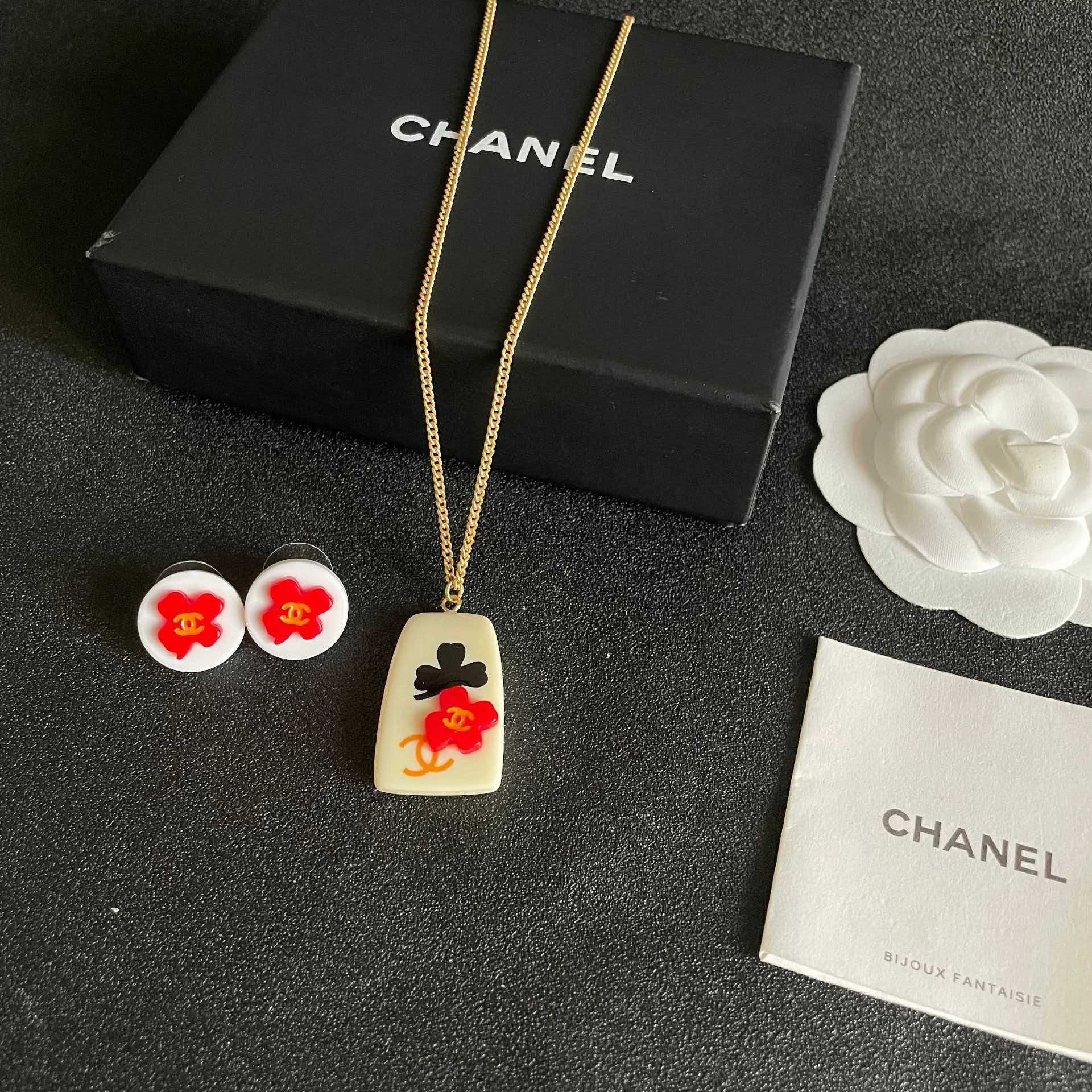 Chanel Red Camellia Stud Earrings