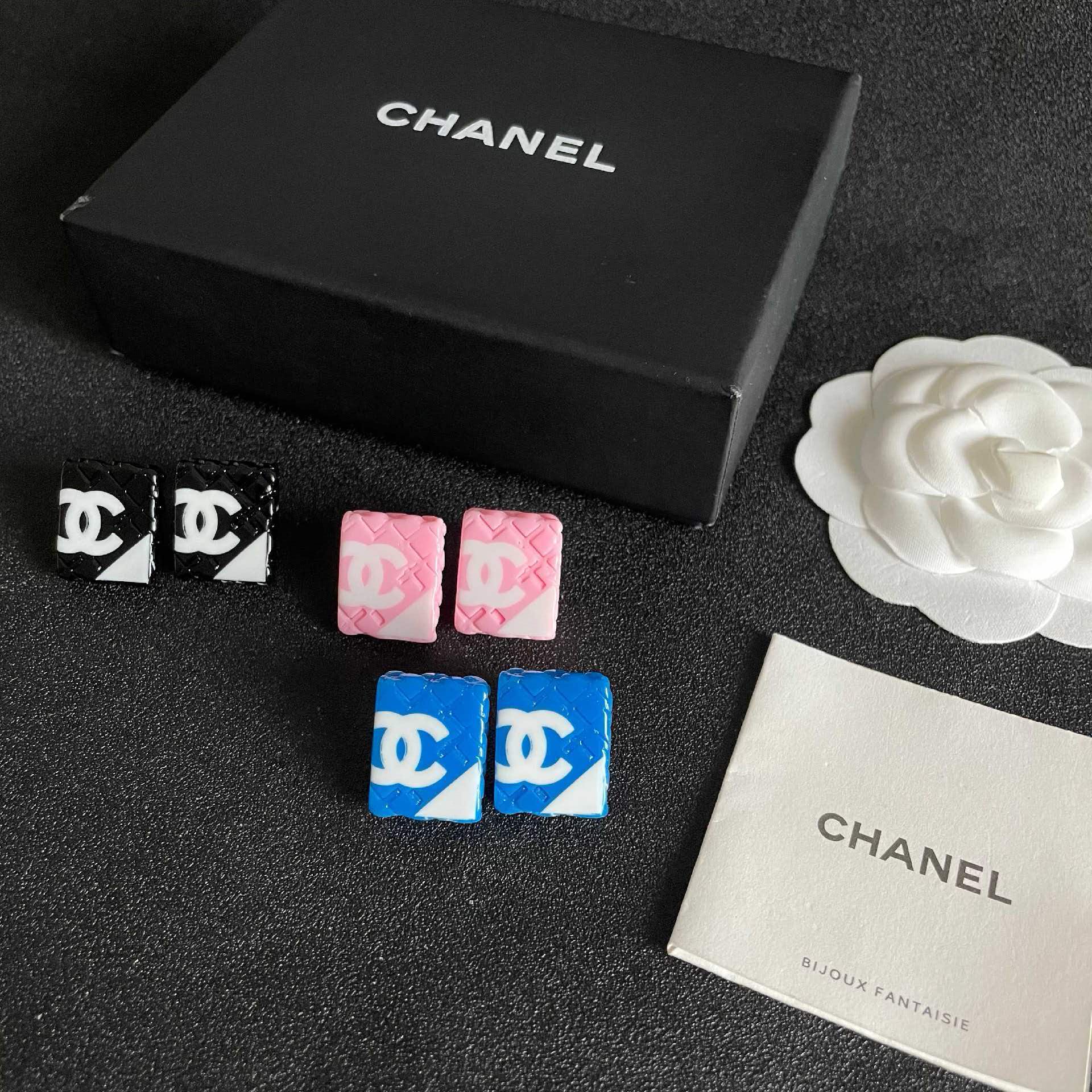 Chanel Pink Square Earrings