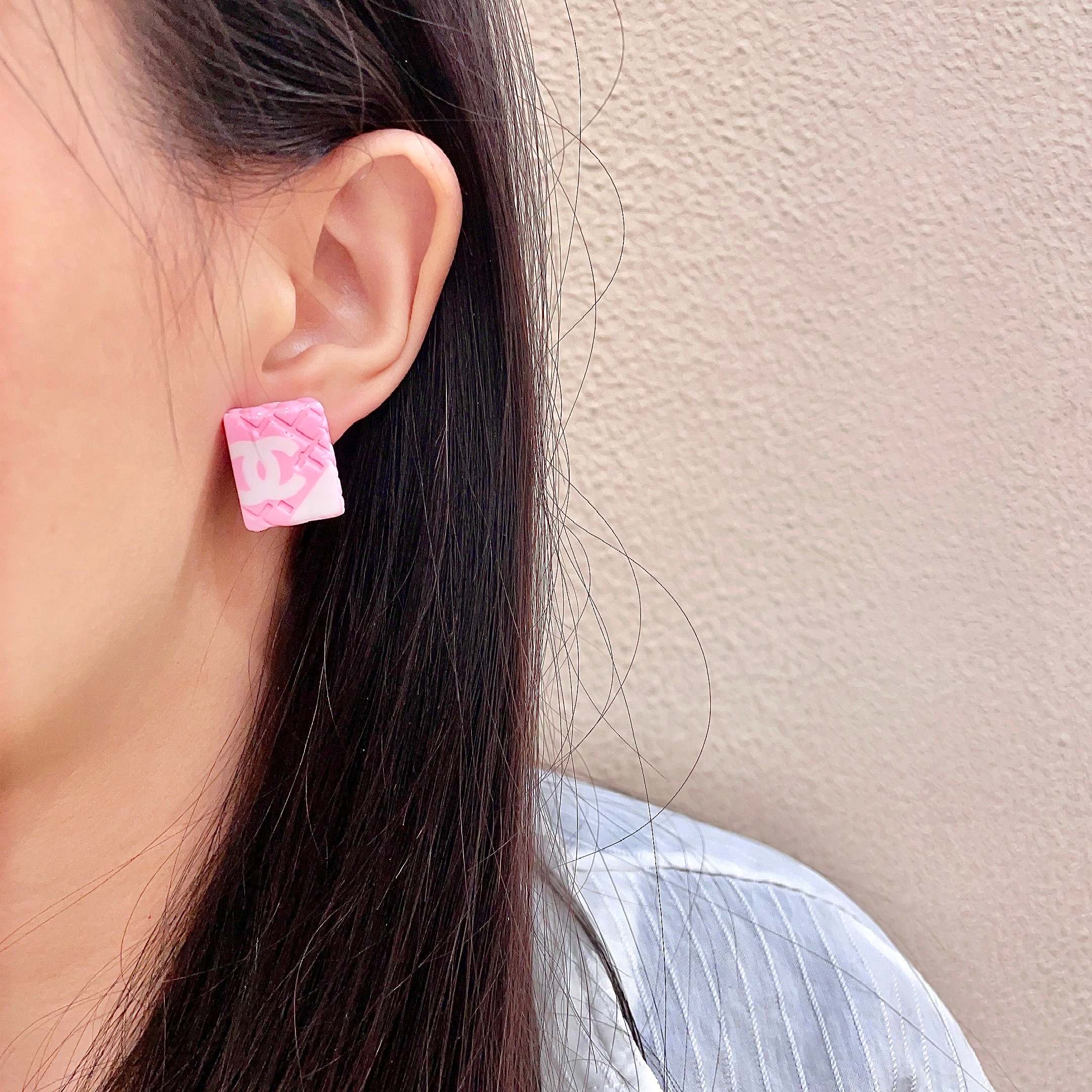 Chanel Pink Square Earrings