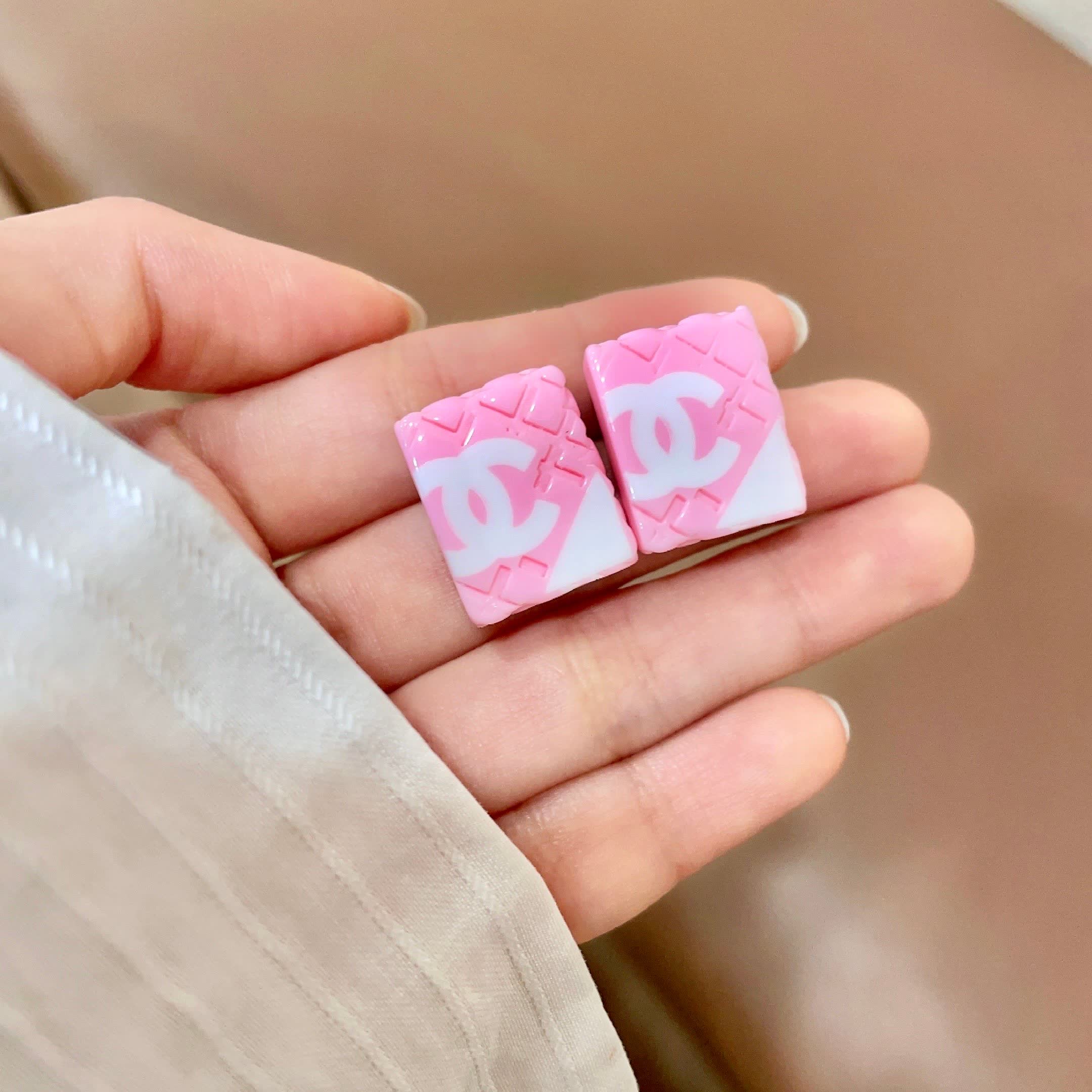 Chanel Pink Square Earrings