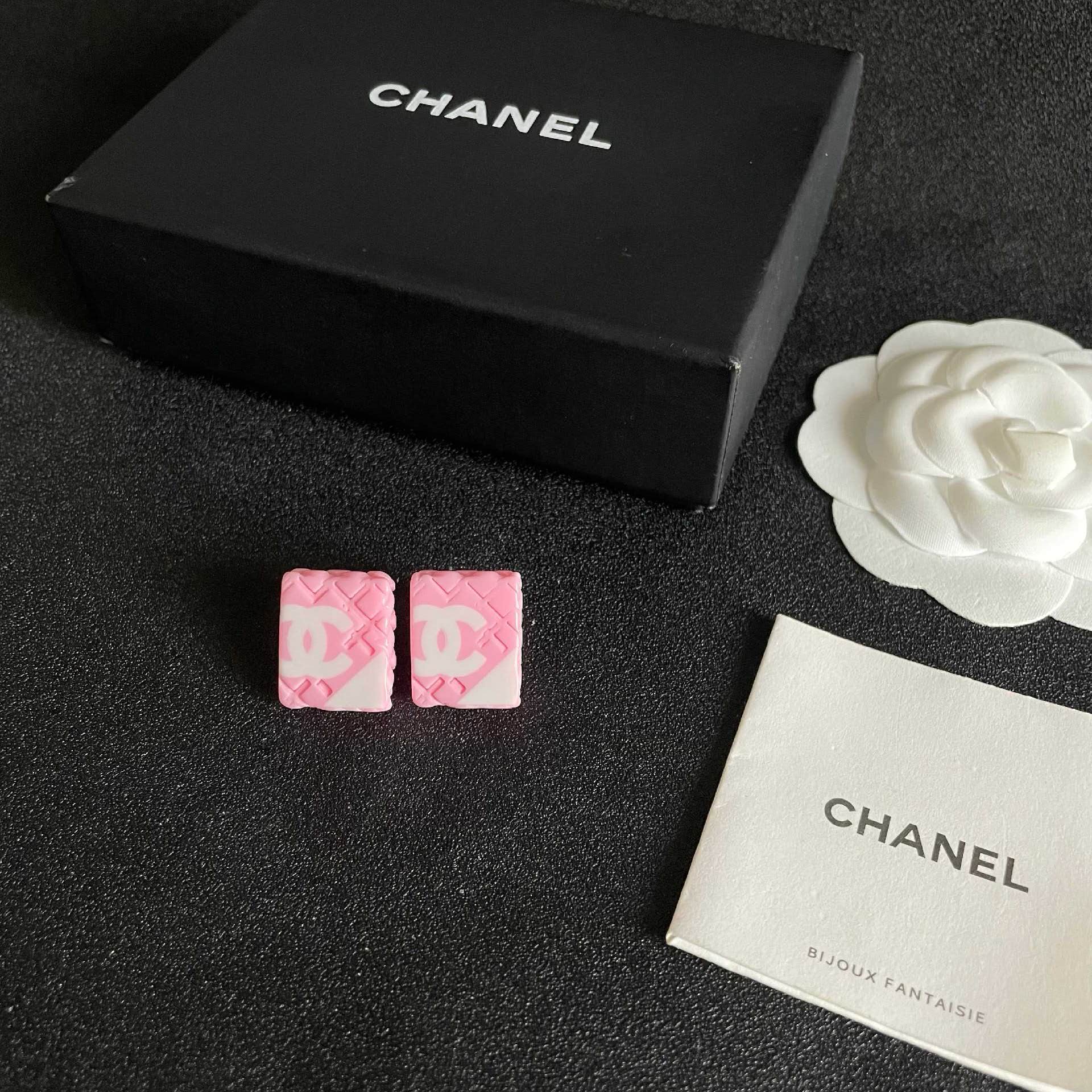 Chanel Pink Square Earrings