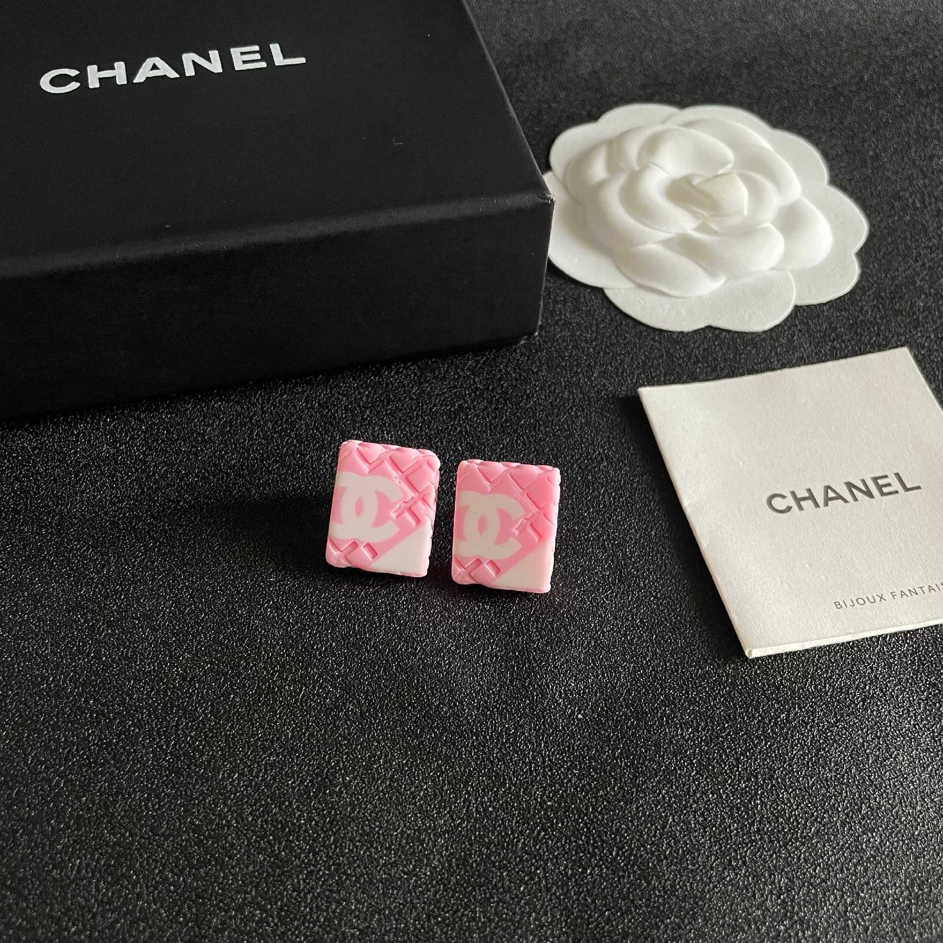 Chanel Pink Square Earrings
