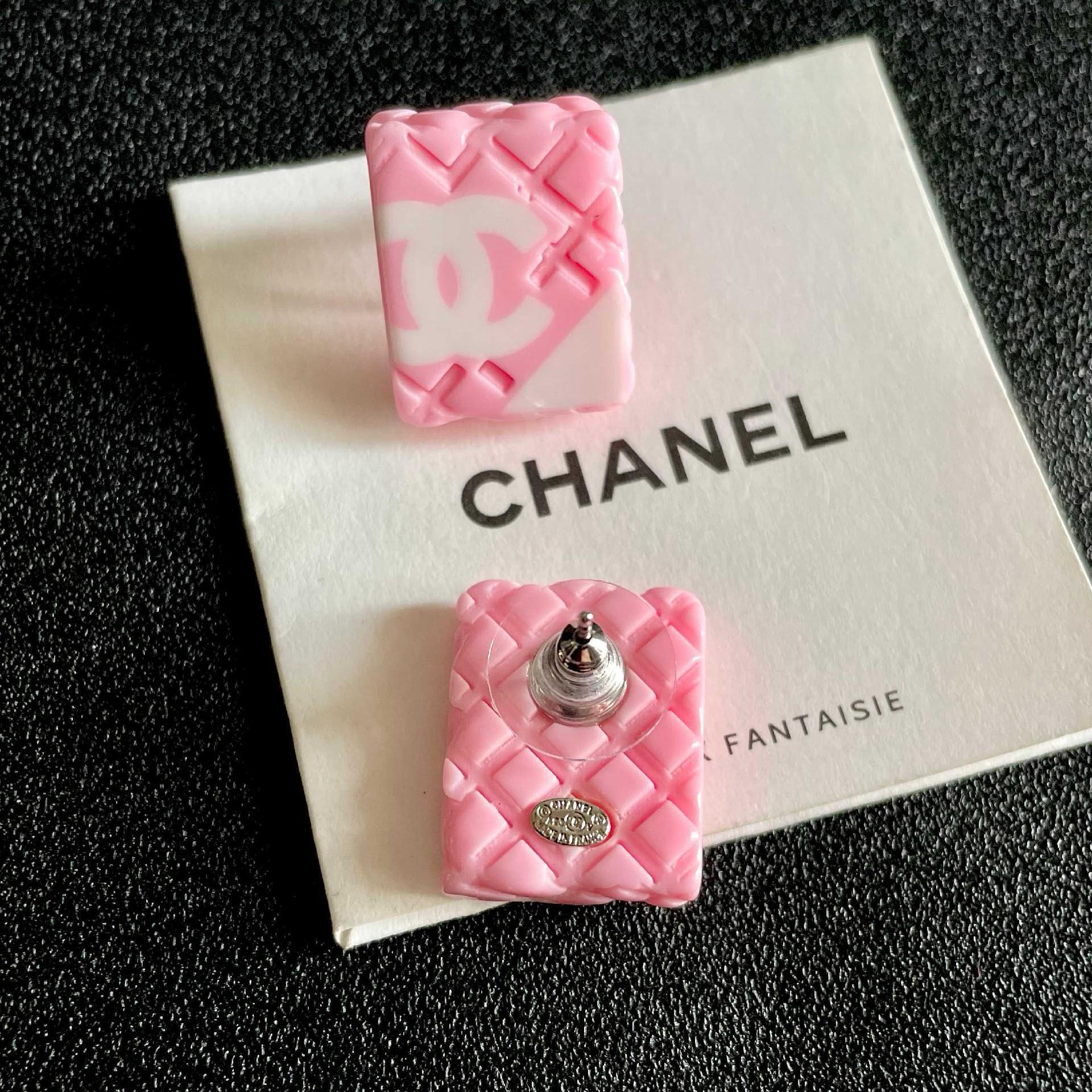 Chanel Pink Square Earrings