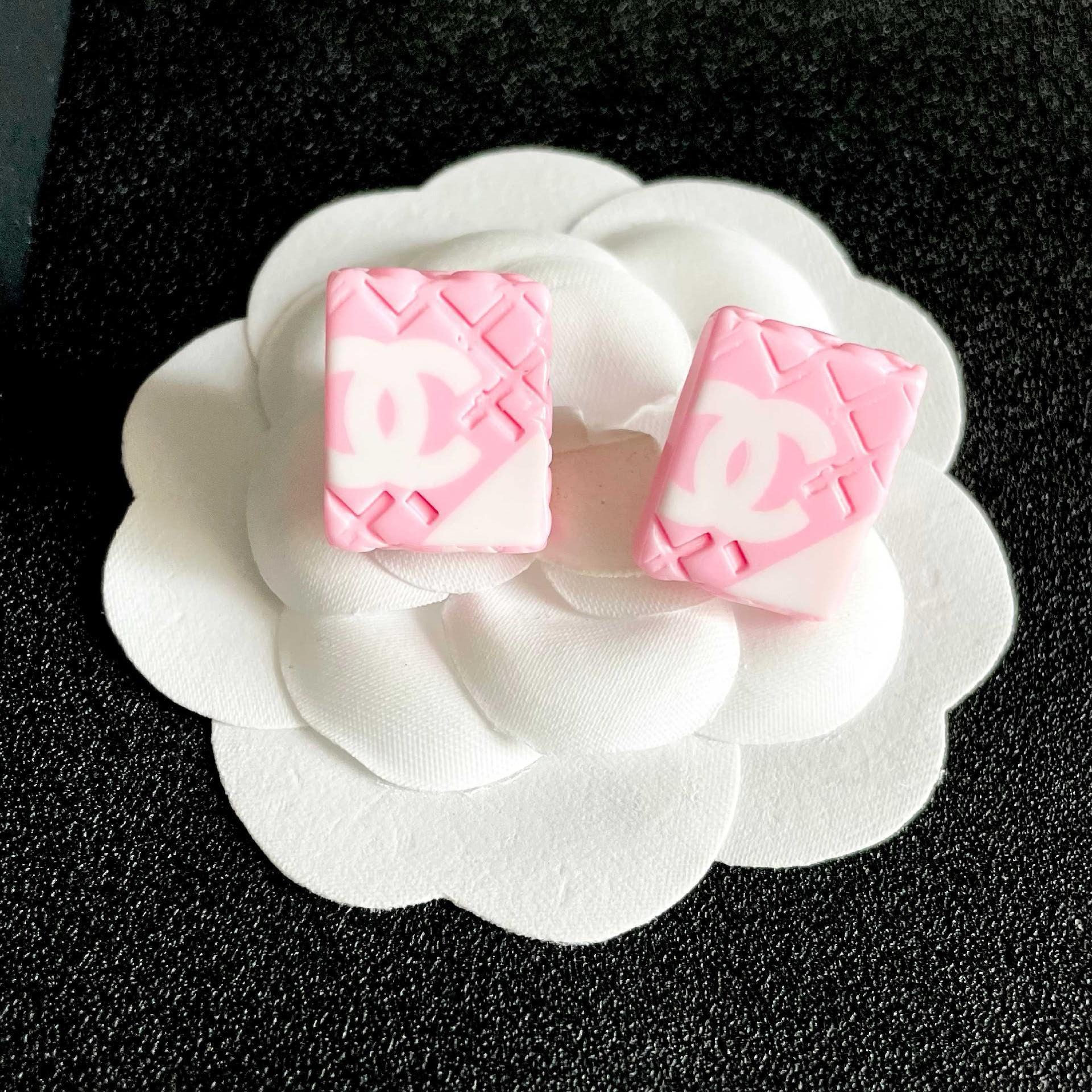Chanel Pink Square Earrings