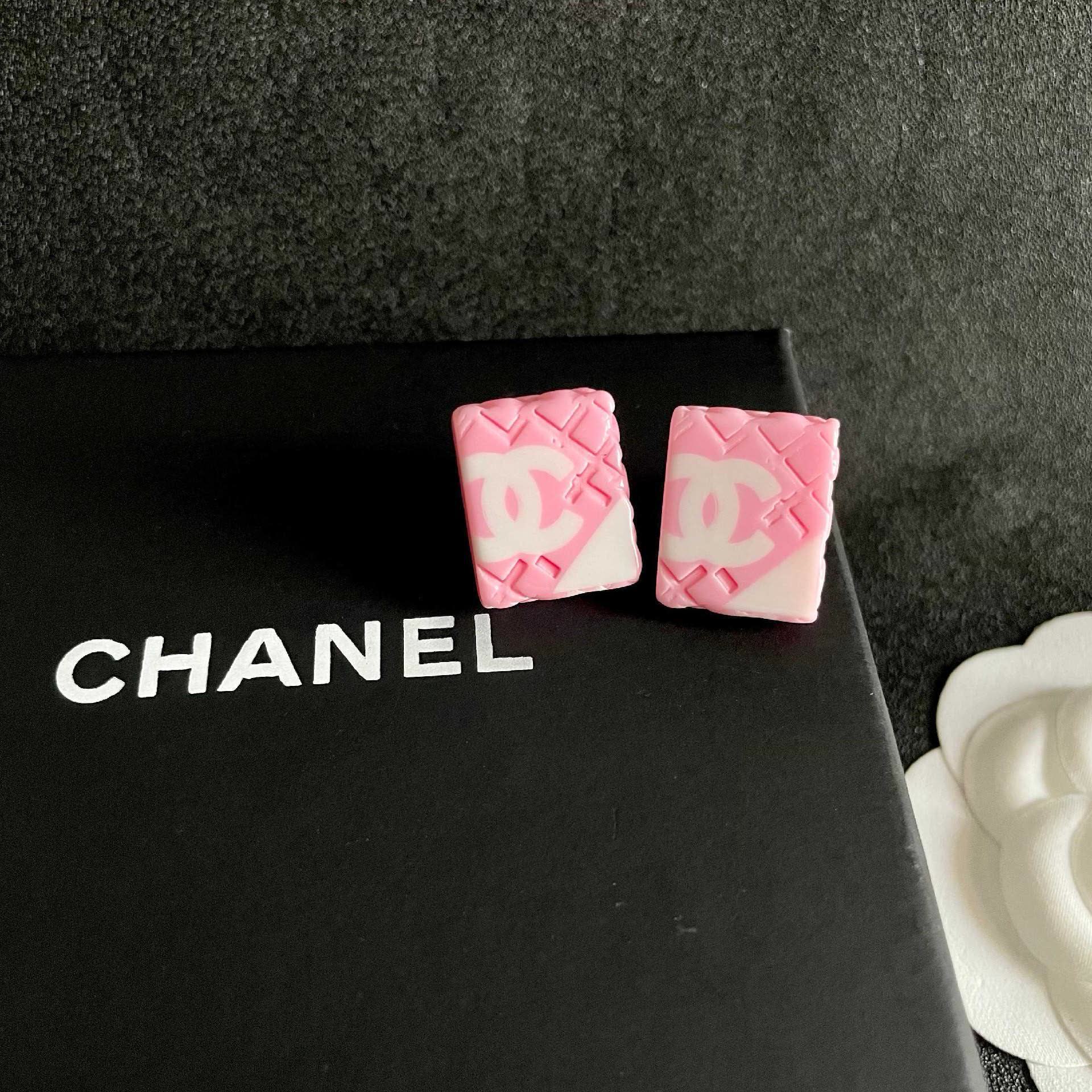 Chanel Pink Square Earrings