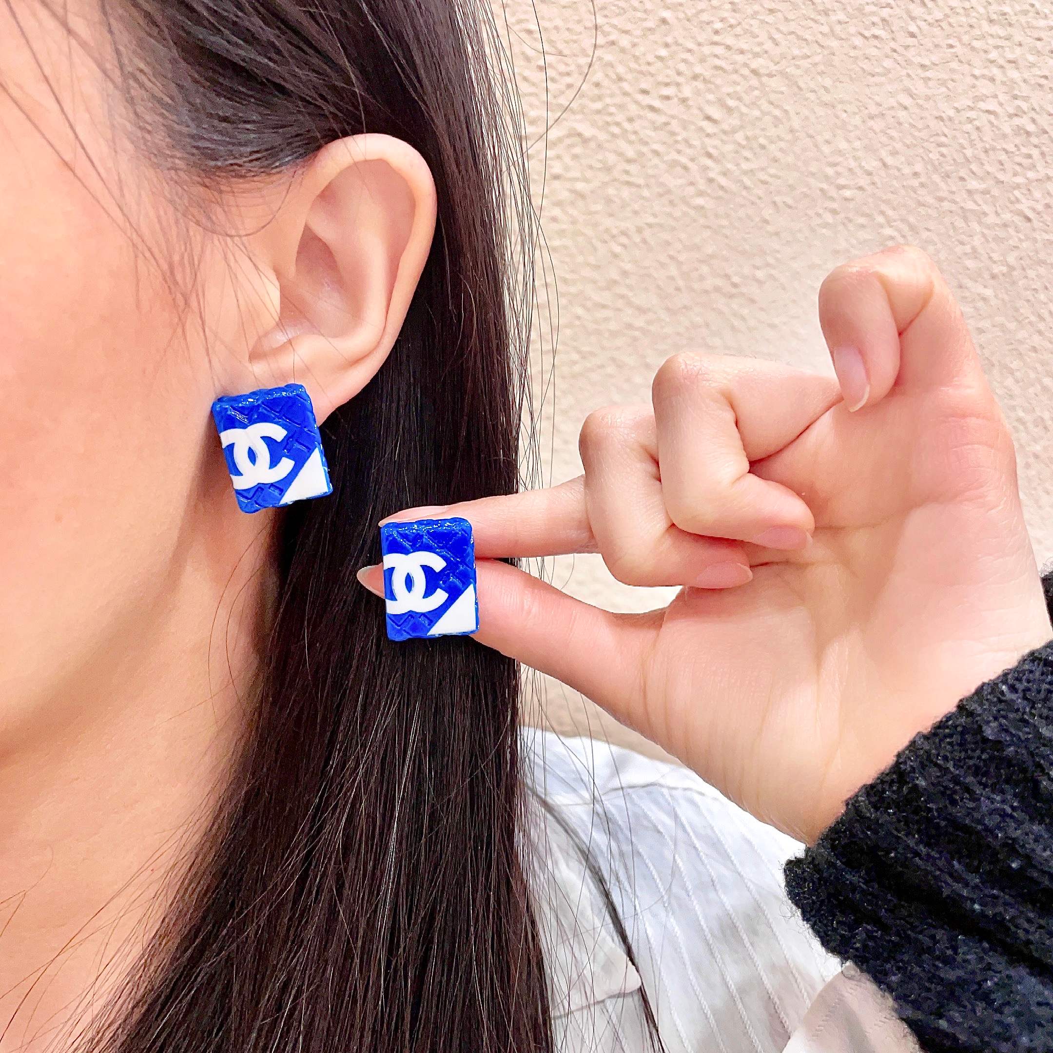Chanel Blue Square Earrings Chanel Blue Square Earrings