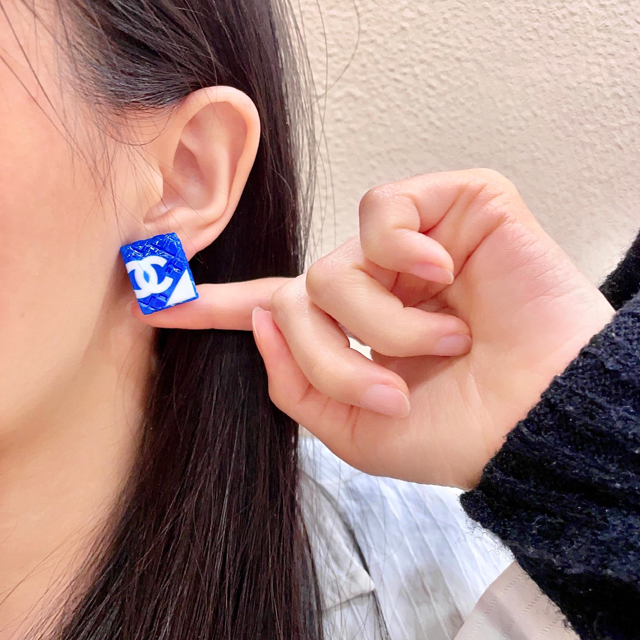 Chanel Blue Square Earrings