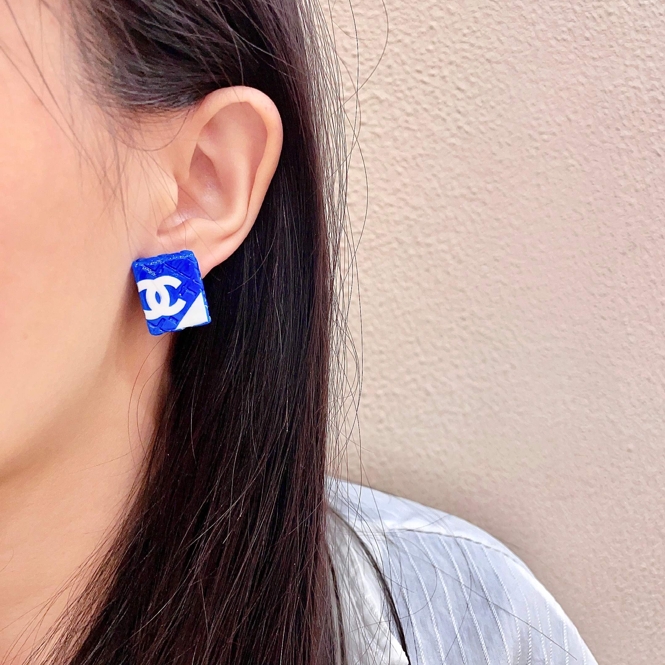 Chanel Blue Square Earrings