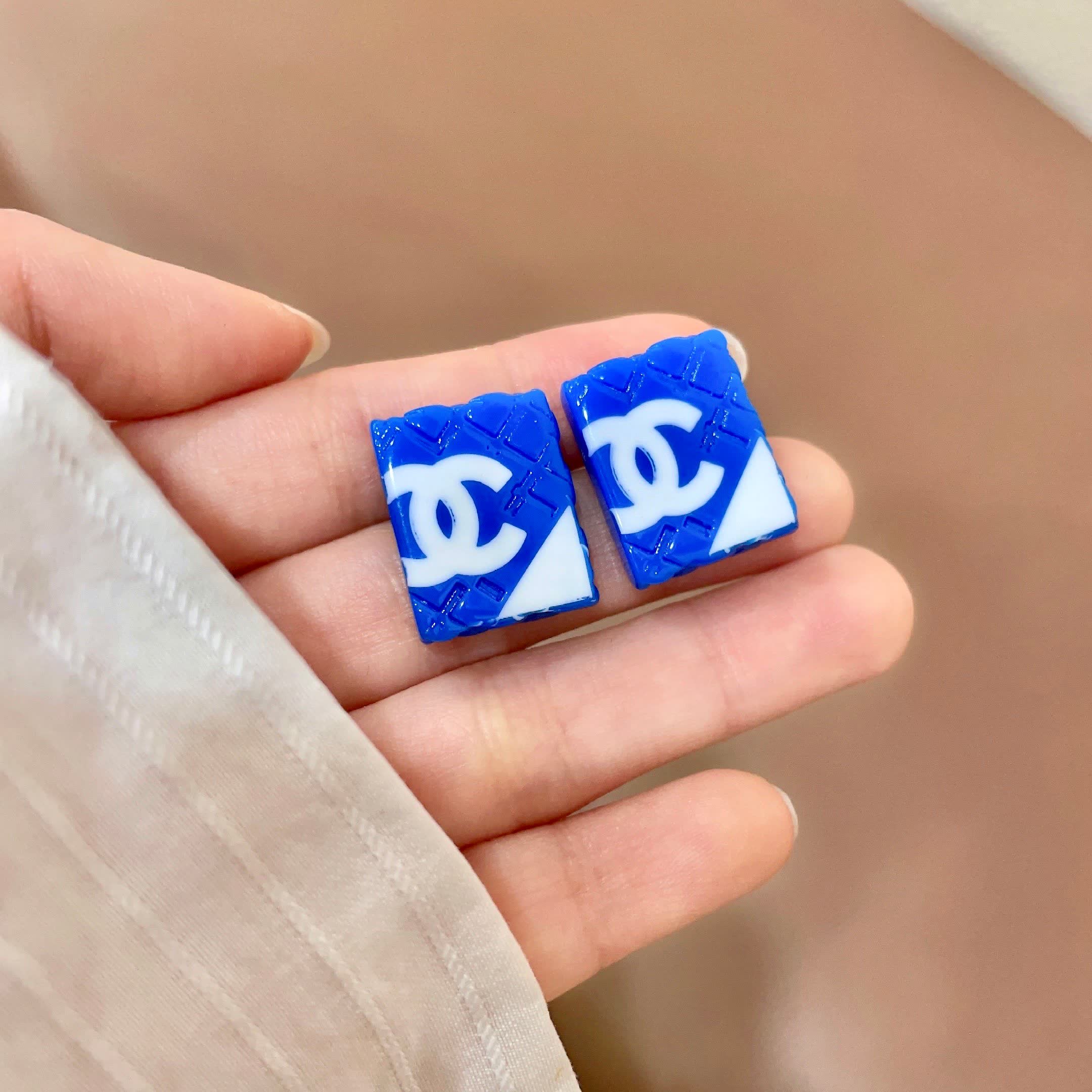 Chanel Blue Square Earrings
