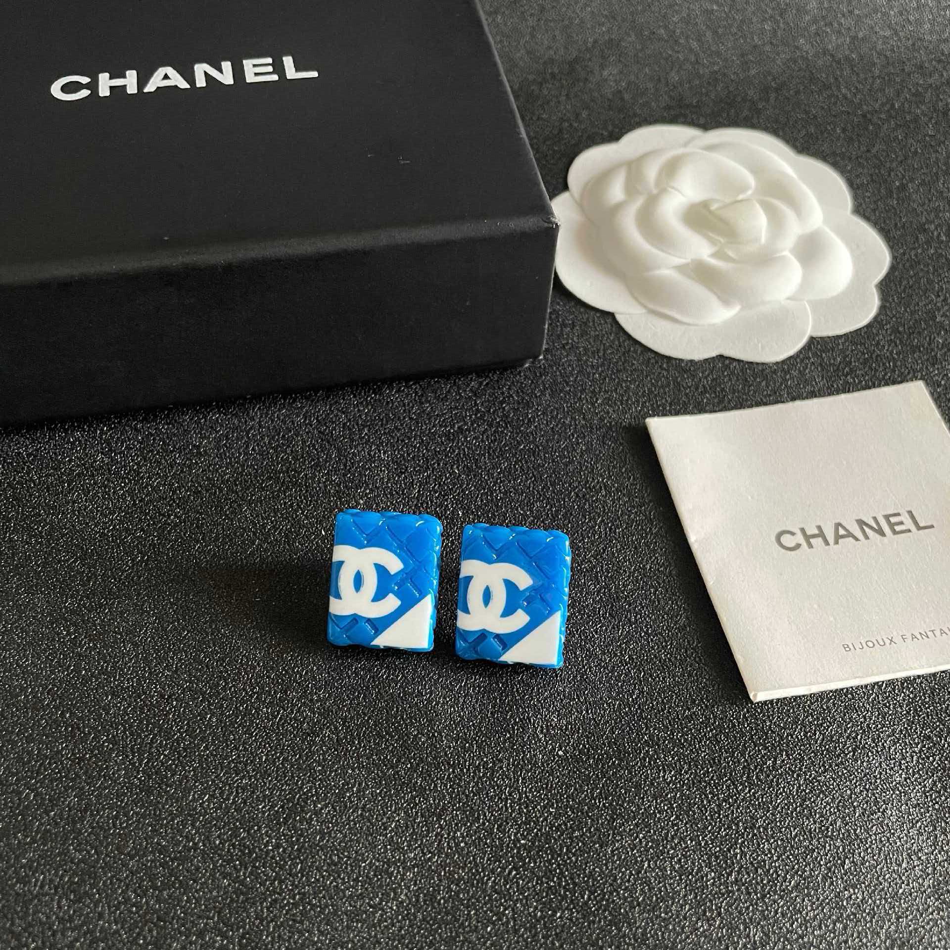 Chanel Blue Square Earrings