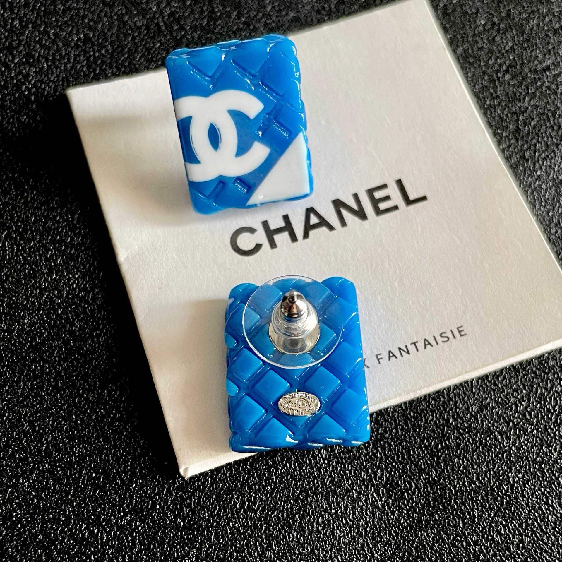 Chanel Blue Square Earrings