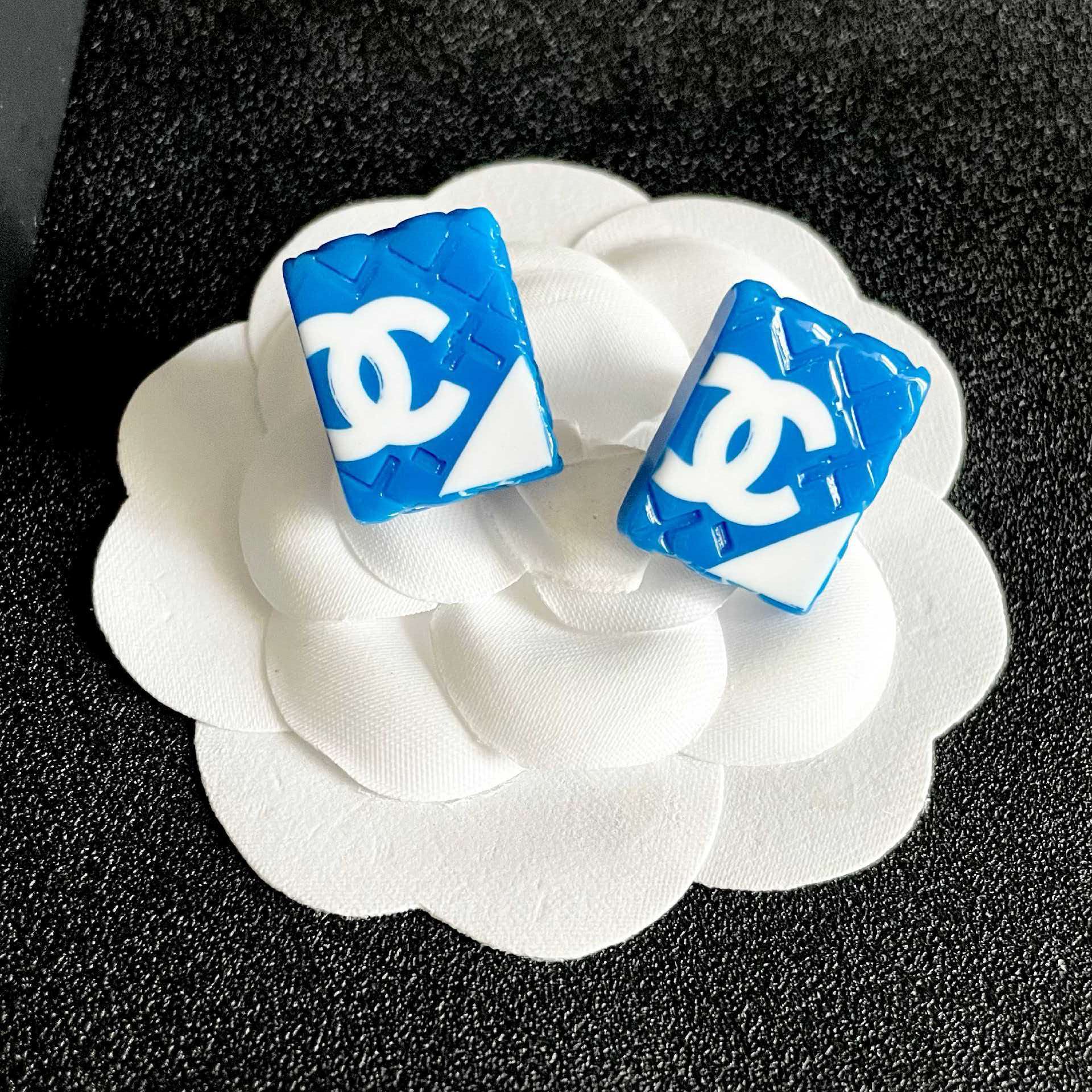 Chanel Blue Square Earrings