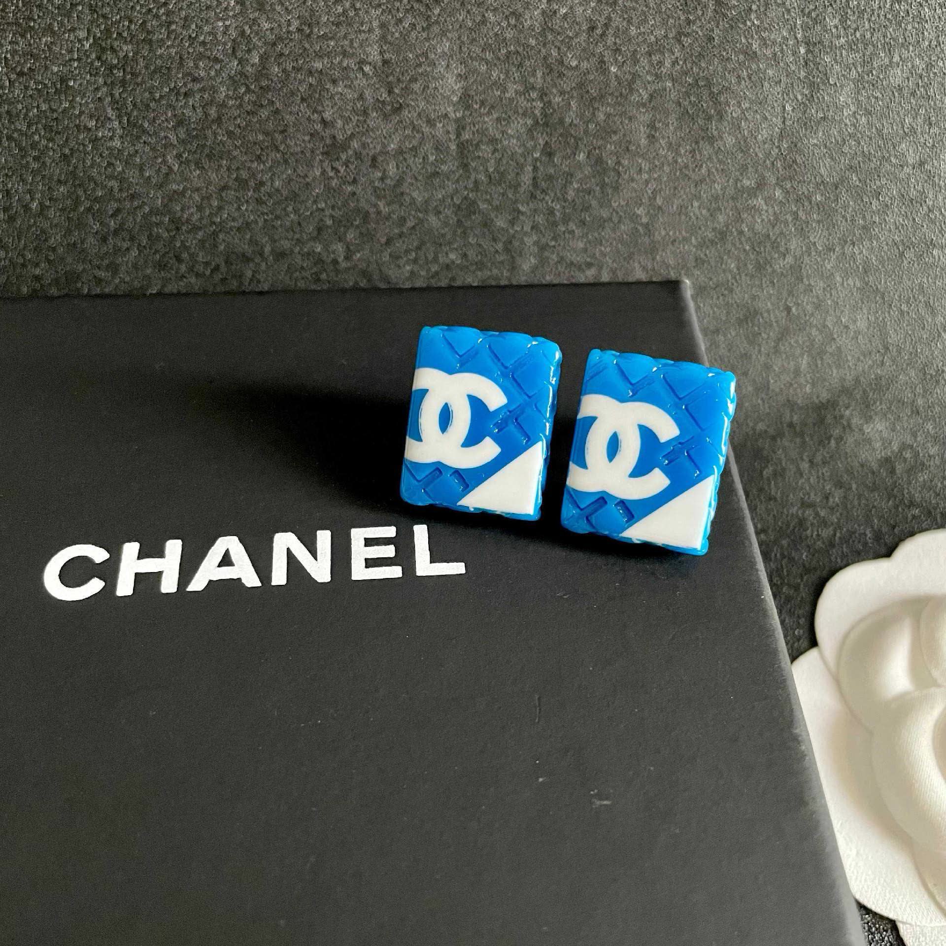 Chanel Blue Square Earrings