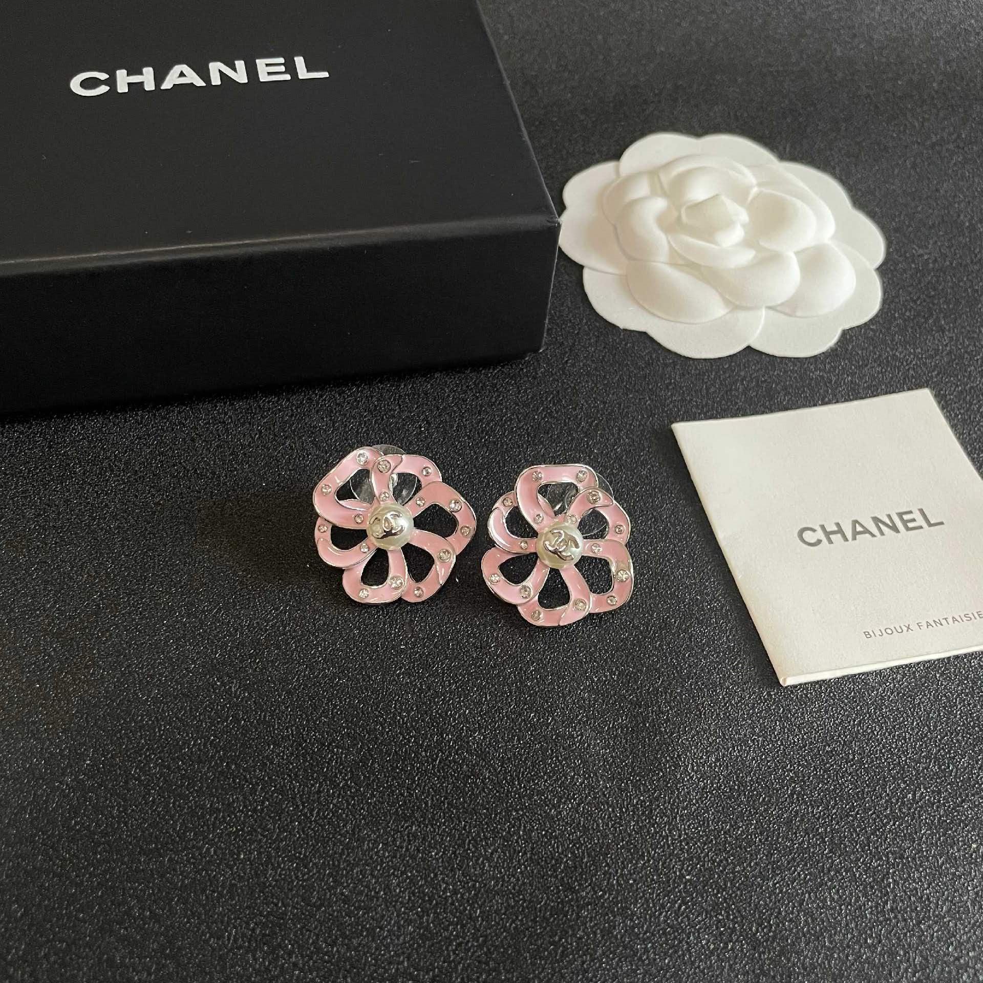 Chanel Pink Camellia Stud Earrings