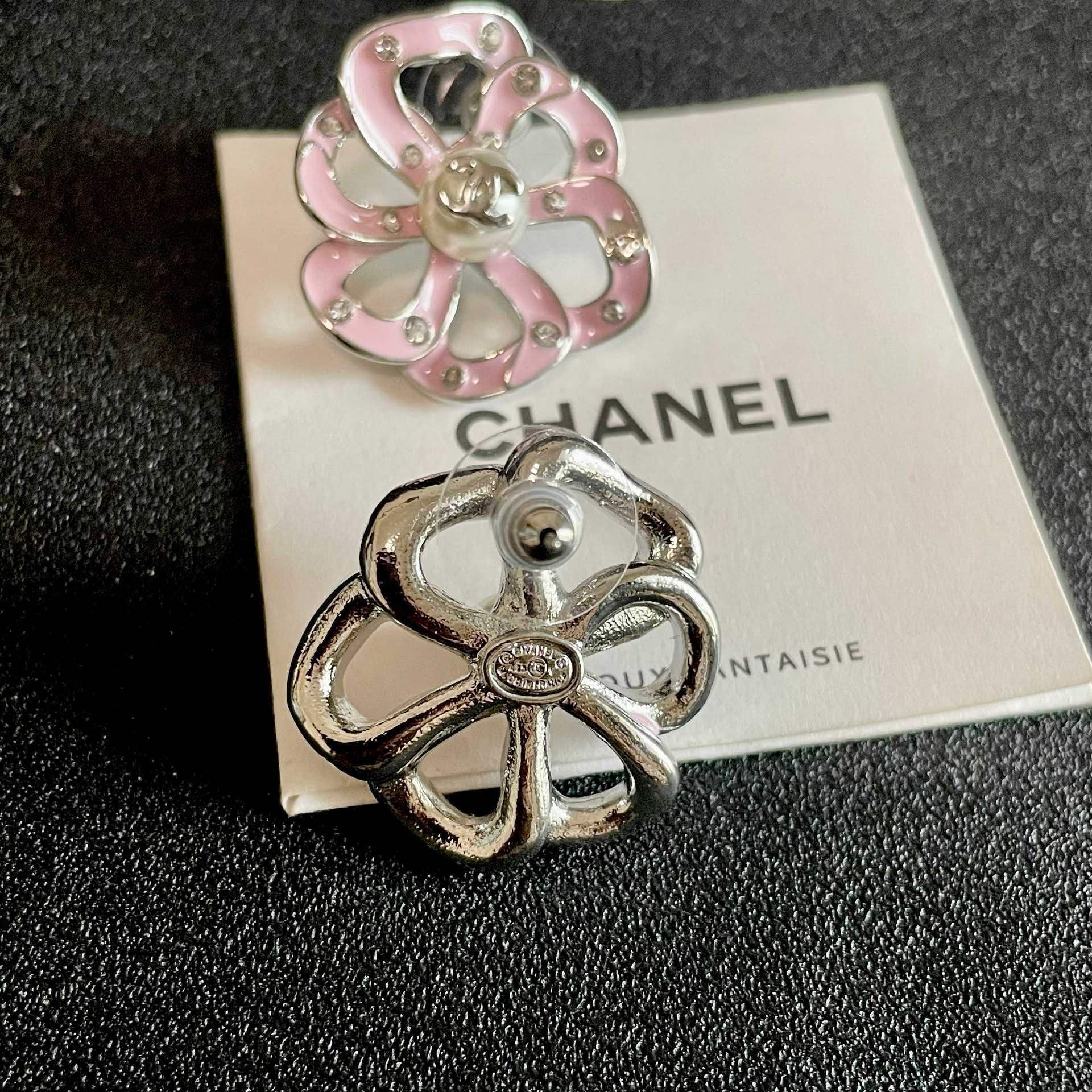 Chanel Pink Camellia Stud Earrings