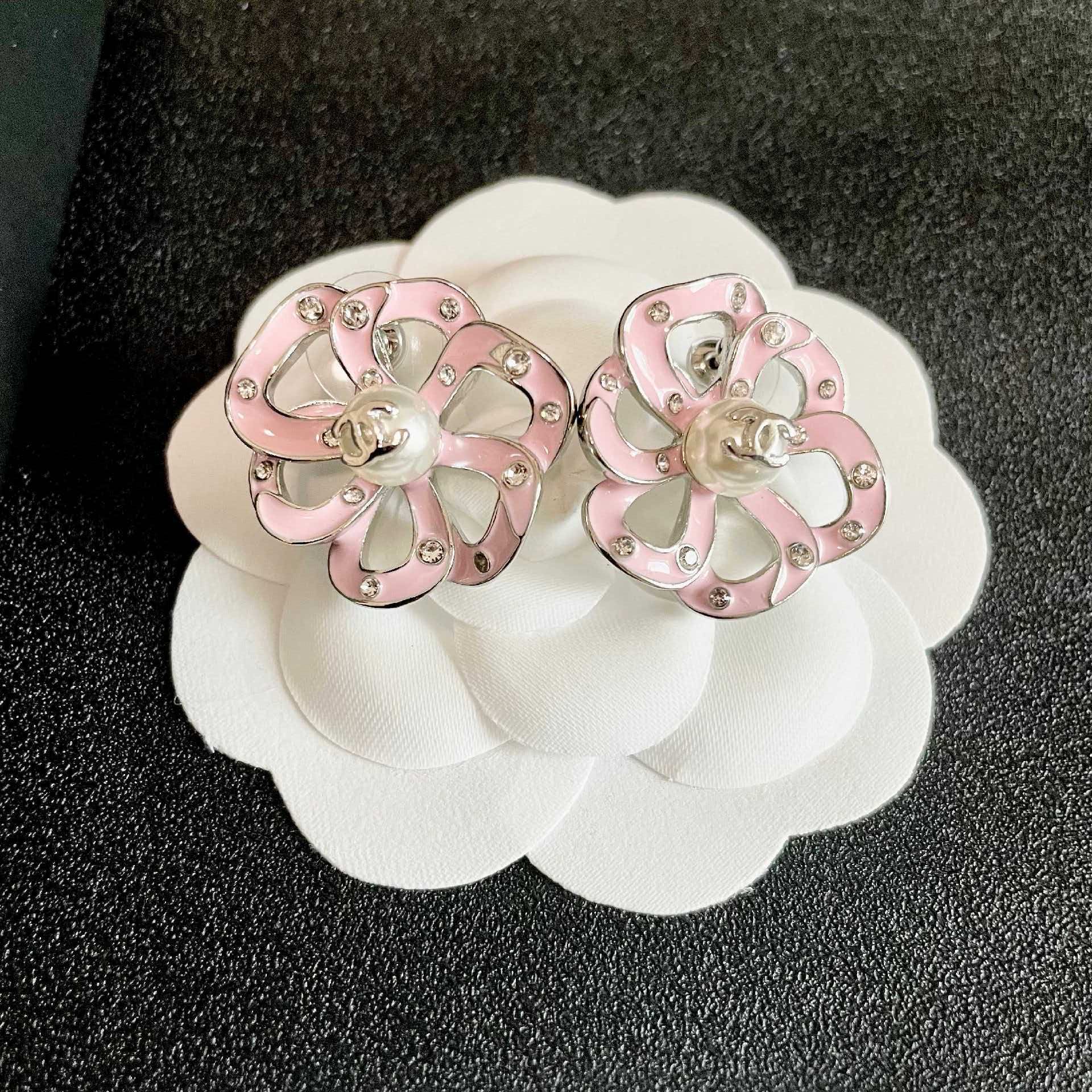 Chanel Pink Camellia Stud Earrings