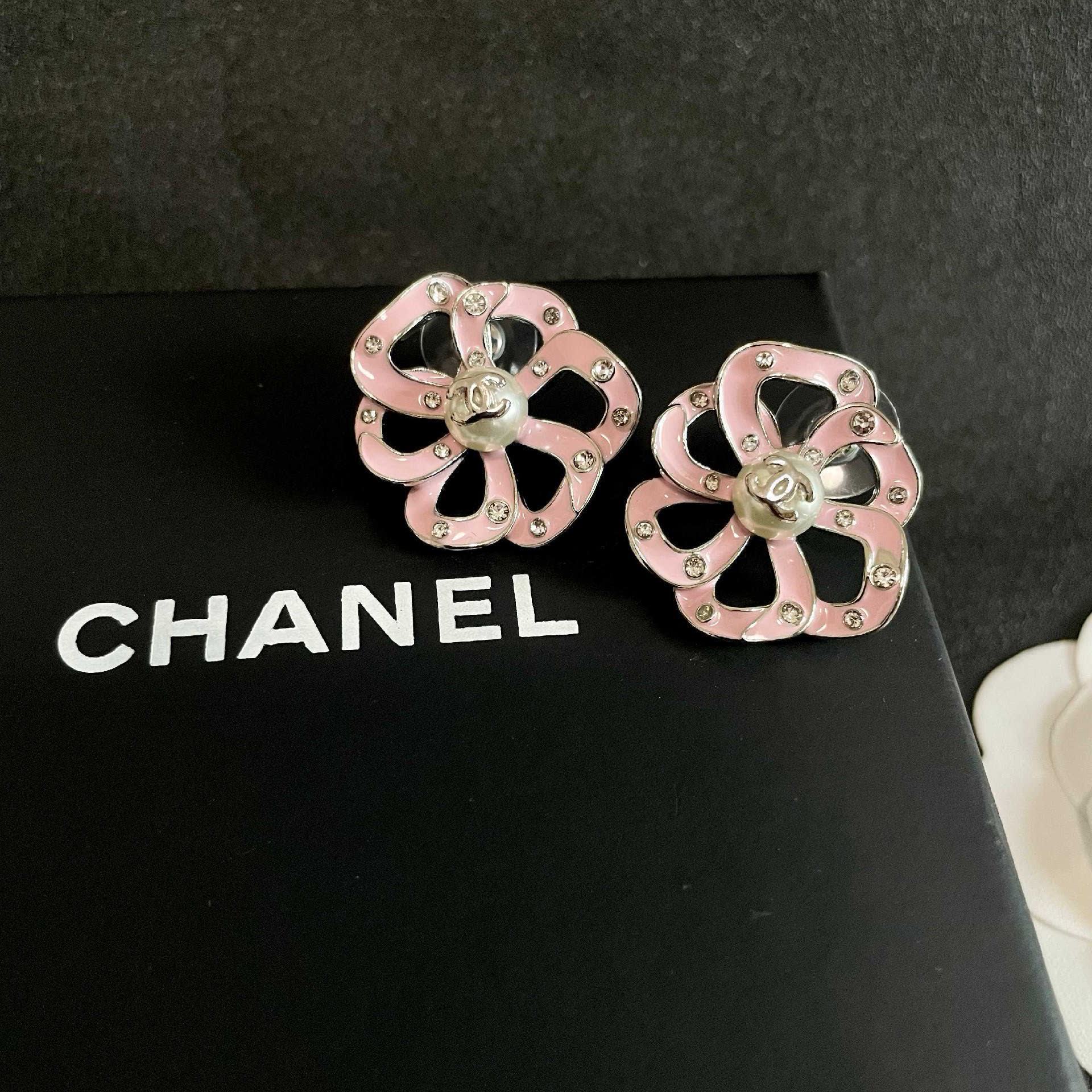Chanel Pink Camellia Stud Earrings