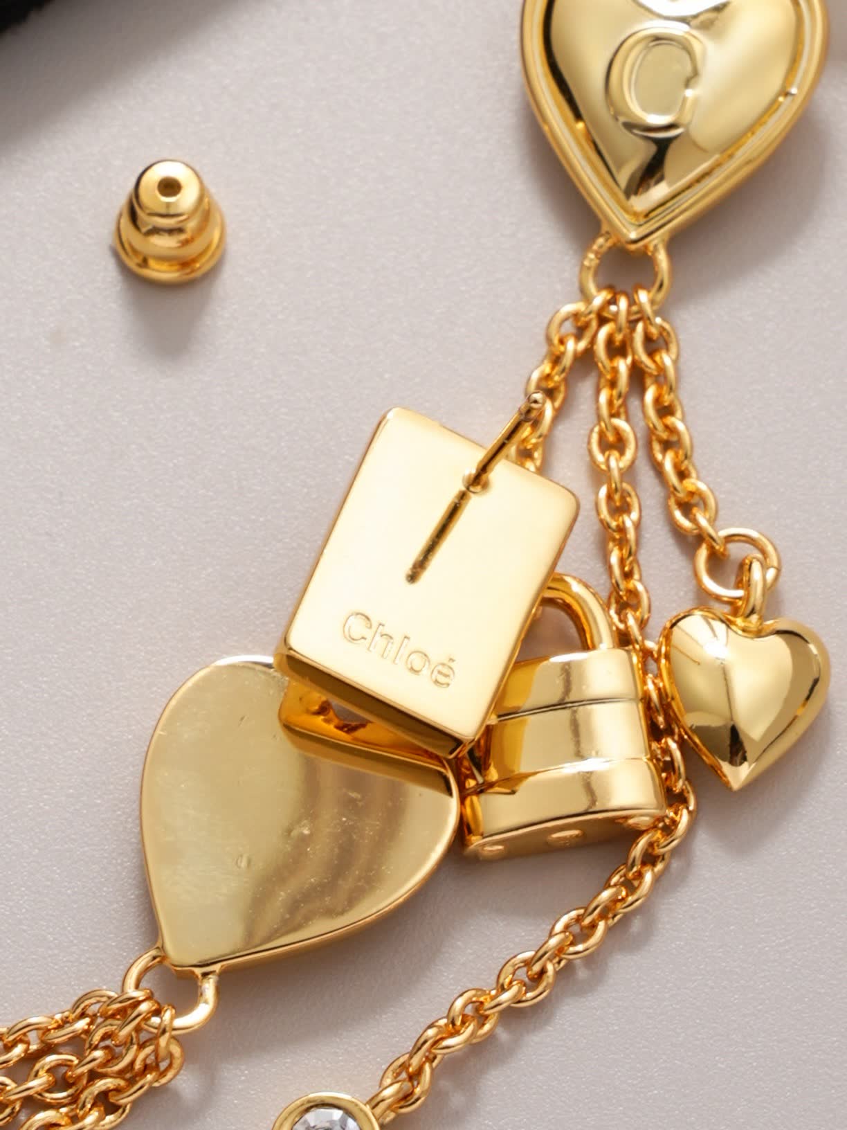 Chloe Gold Heart Lock Drop Earrings