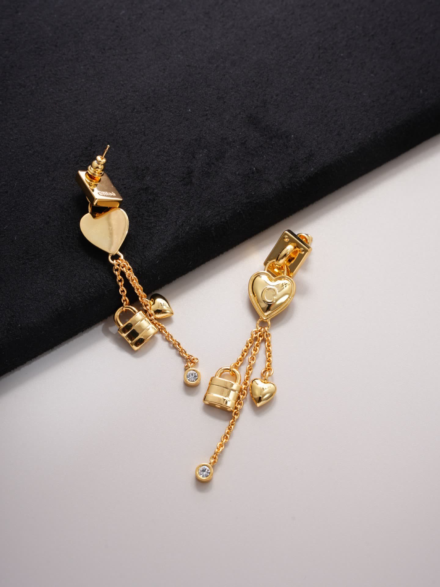 Chloe Gold Heart Lock Drop Earrings