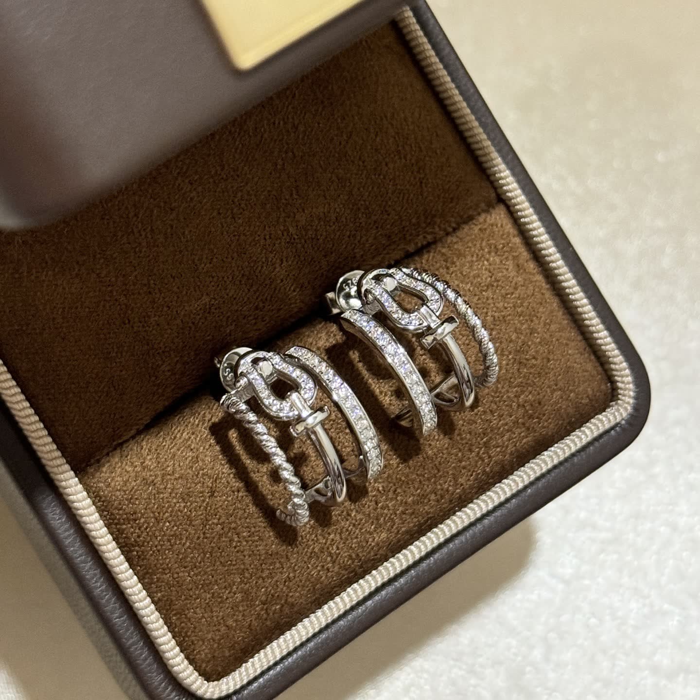 Dior Earrings - Silver with Crystal Accents Dior Earrings - Silver with Crystal Accents