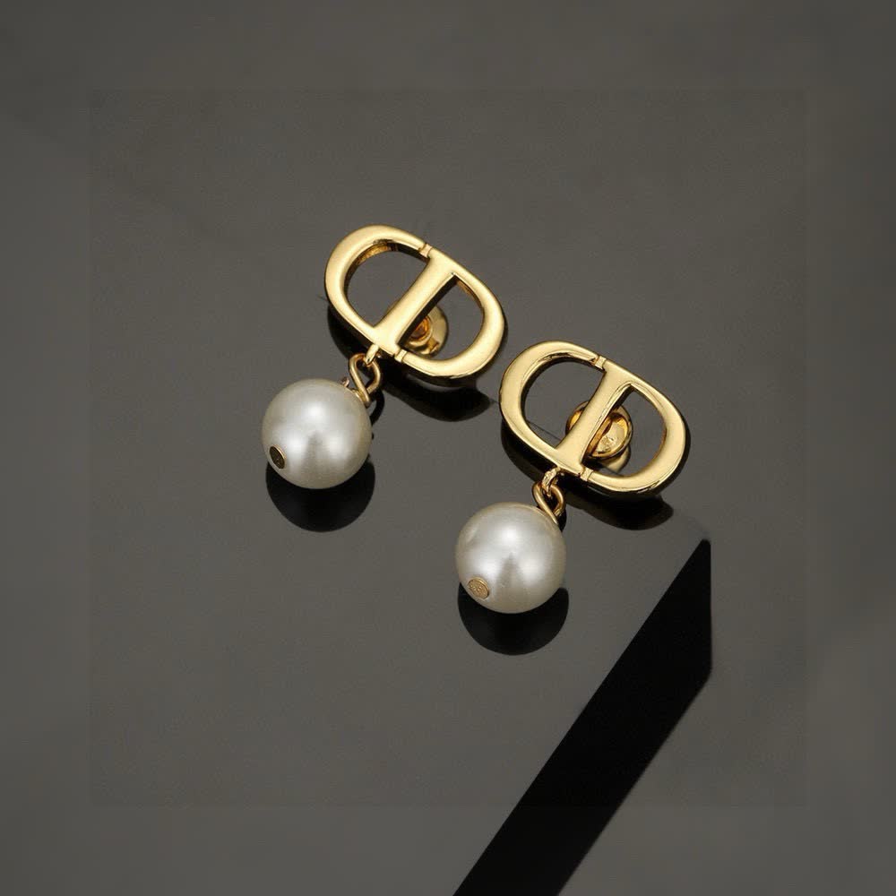 Christian Dior Gold Tone Pearl Stud Earrings