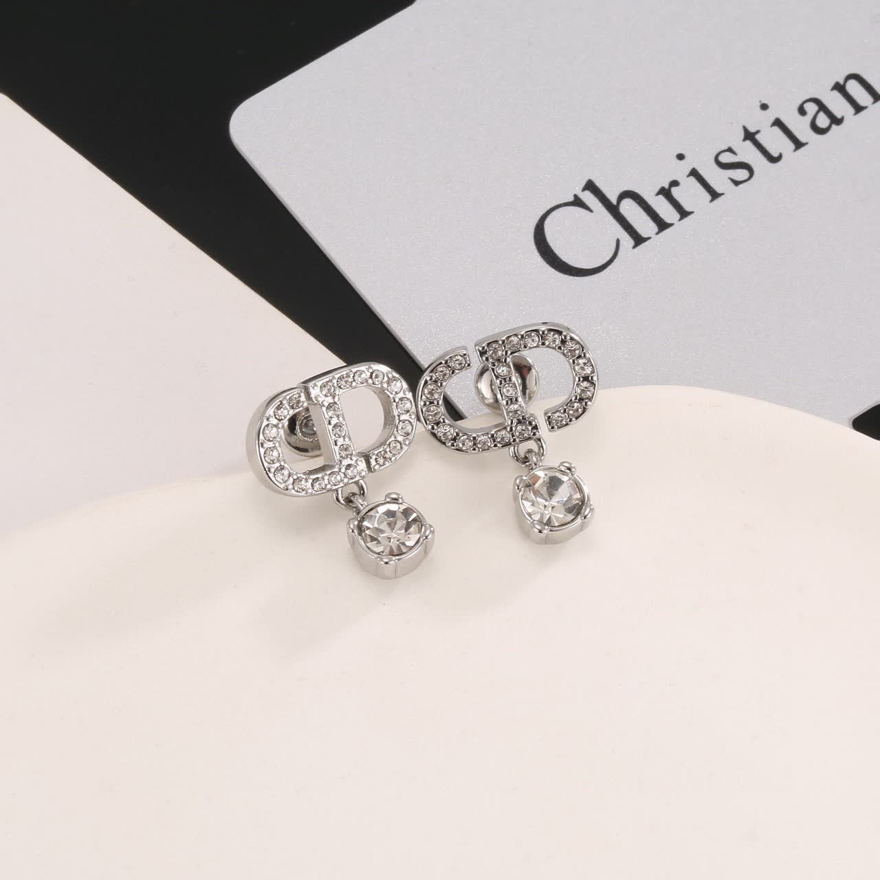 Christian Dior Silver Tone Crystal Earrings Christian Dior Silver Tone Crystal Earrings