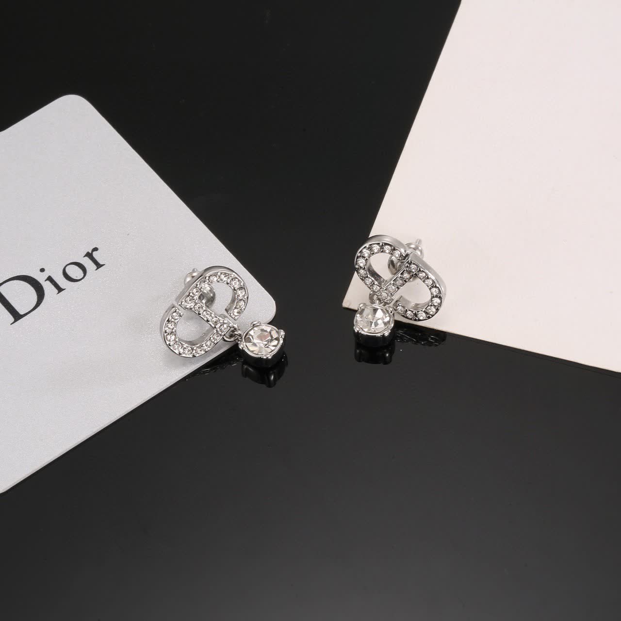 Christian Dior Silver Tone Crystal Earrings
