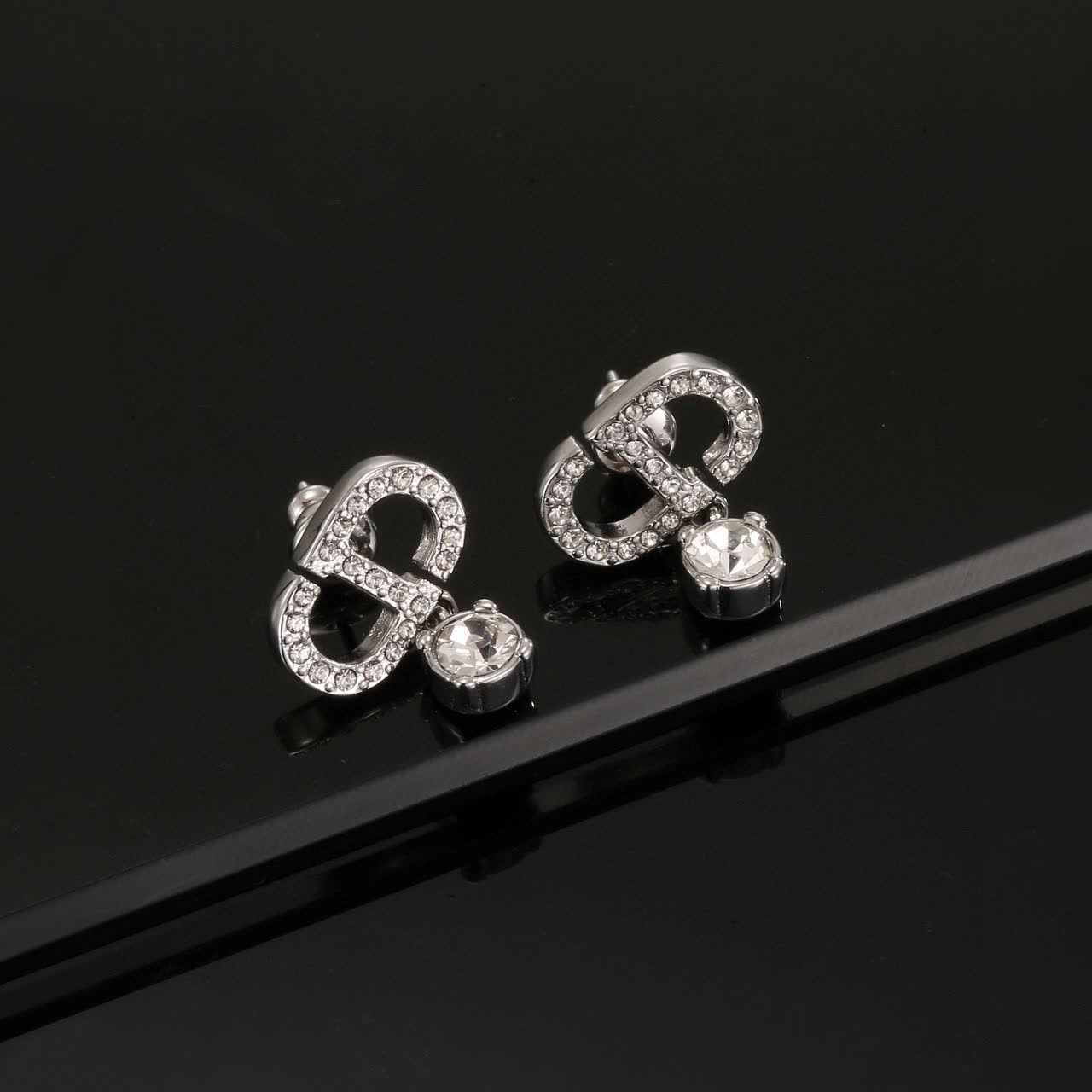 Christian Dior Silver Tone Crystal Earrings