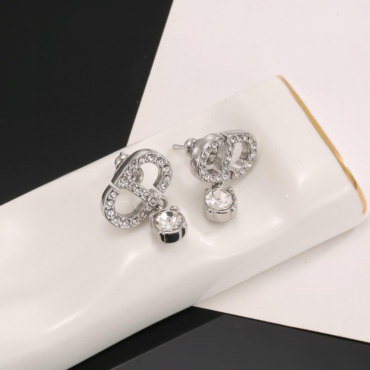 Christian Dior Silver Tone Crystal Earrings