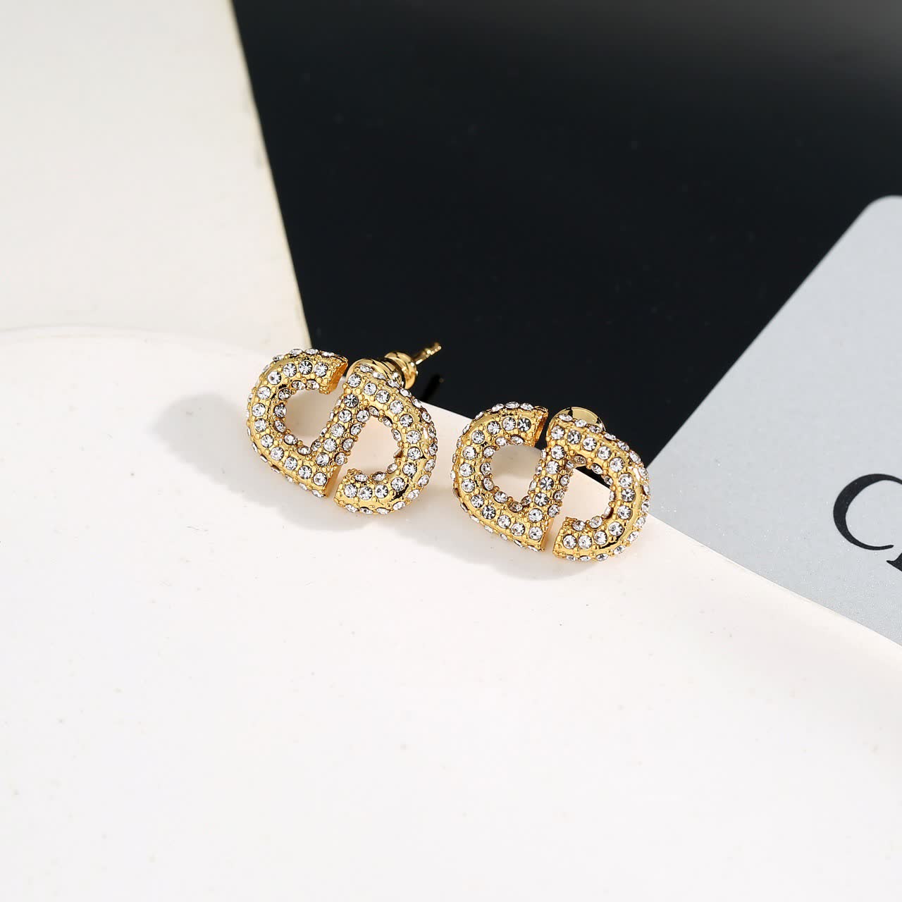 Christian Dior Gold Tone Crystal Stud Earrings