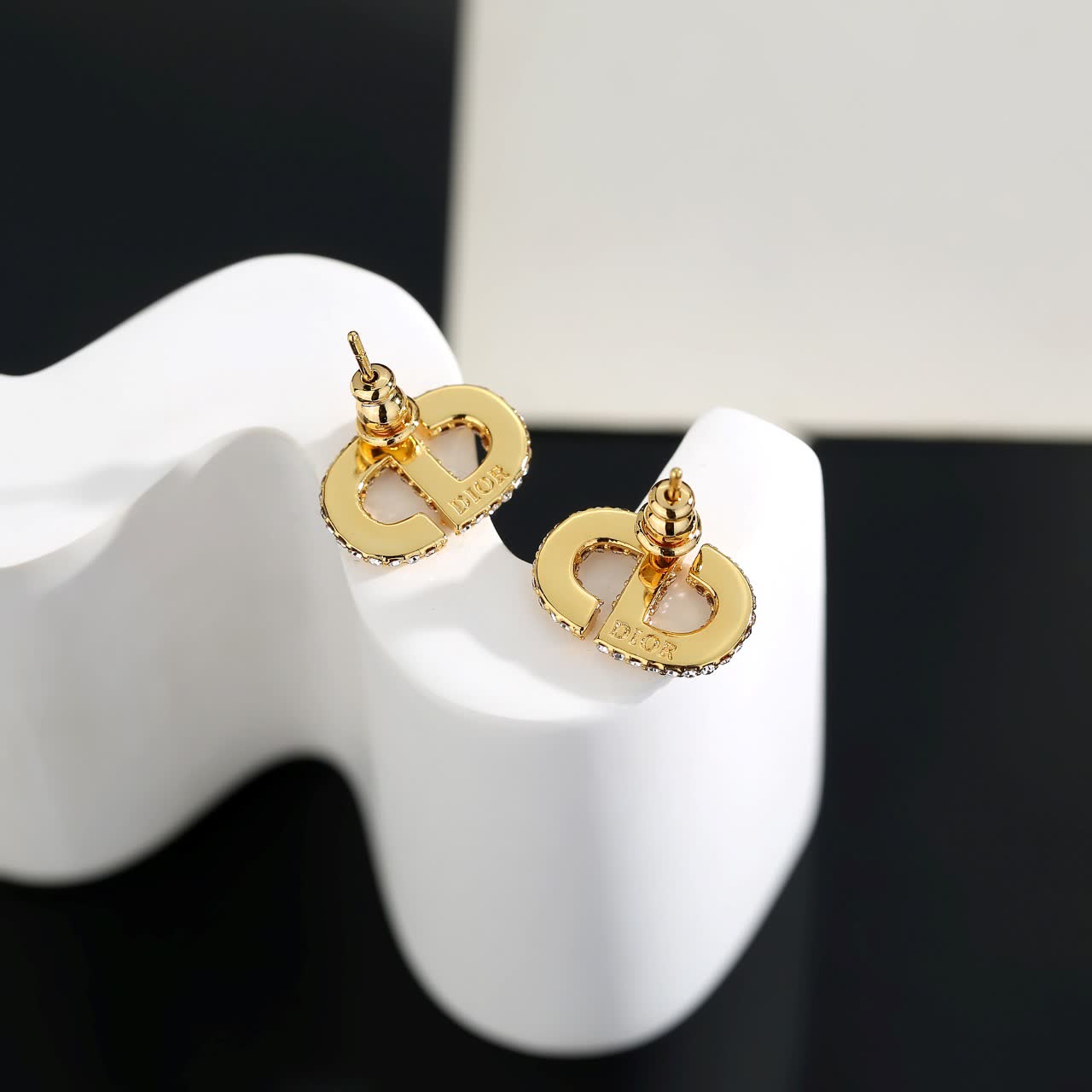 Christian Dior Gold Tone Crystal Stud Earrings