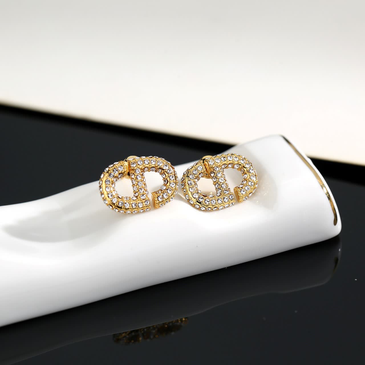 Christian Dior Gold Tone Crystal Stud Earrings
