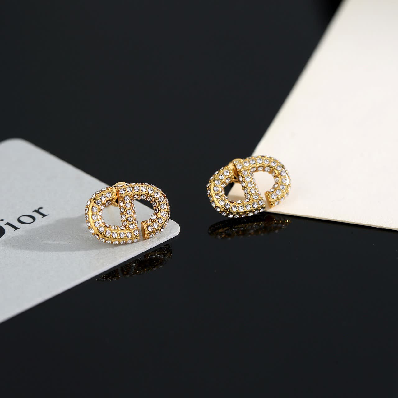 Christian Dior Gold Tone Crystal Stud Earrings