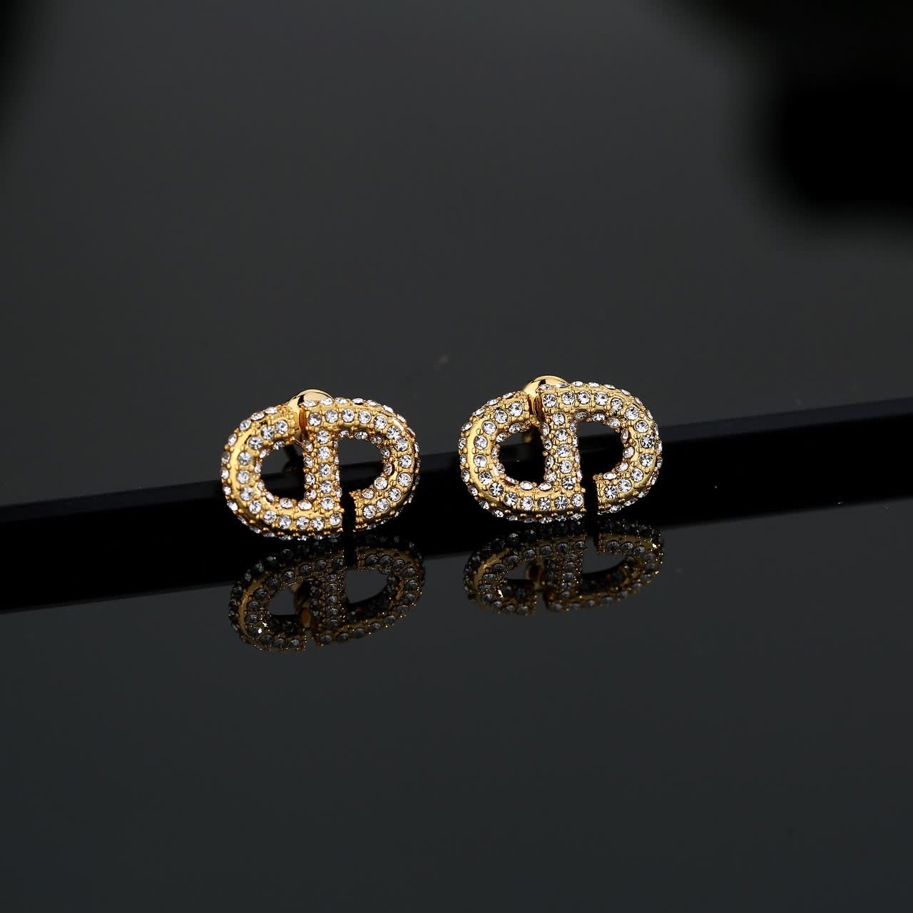 Christian Dior Gold Tone Crystal Stud Earrings