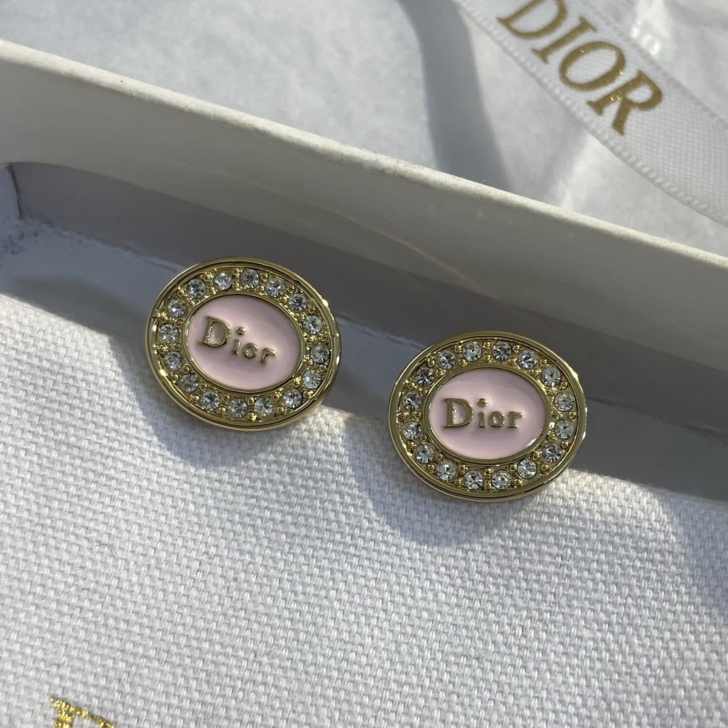 Dior Pink Crystal Stud Earrings